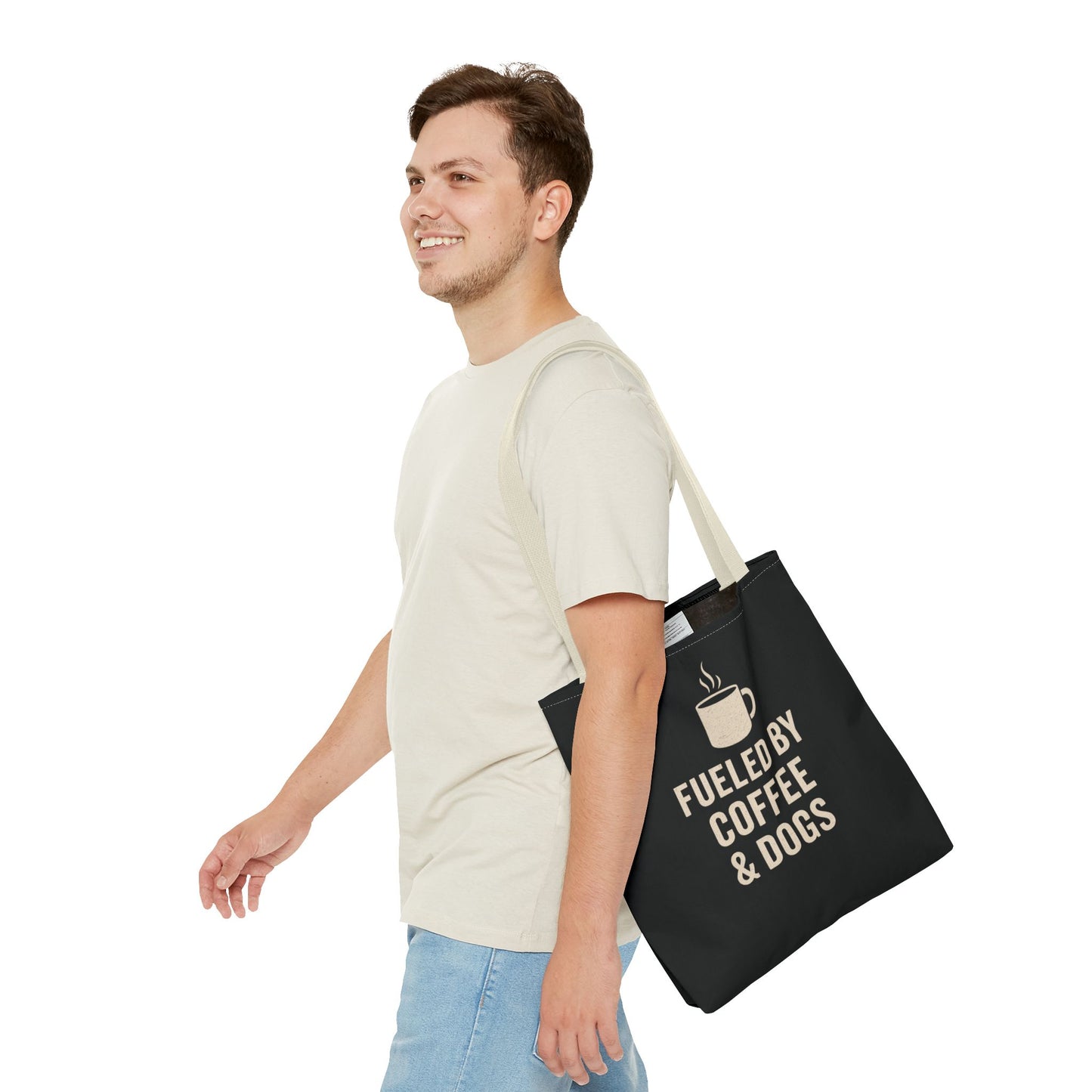 Fueled By Coffee & Dogs Tote Bag, Perfect for Dog Lovers, Everyday Use, Gift for Coffee Lovers, Eco-Friendly Shopping Bag, Stylish Animal Lover Tote, Adult Unisex T-Shirt