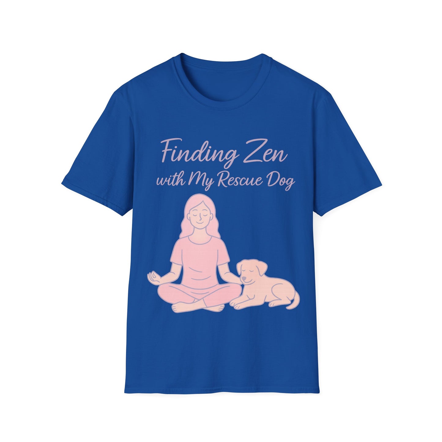 Finding Zen with My Rescue Dog – Calm Dog Mom Shirt in Blush Pink Lettering | Mental Health Rescue Tee, Adult Unisex T-Shirt