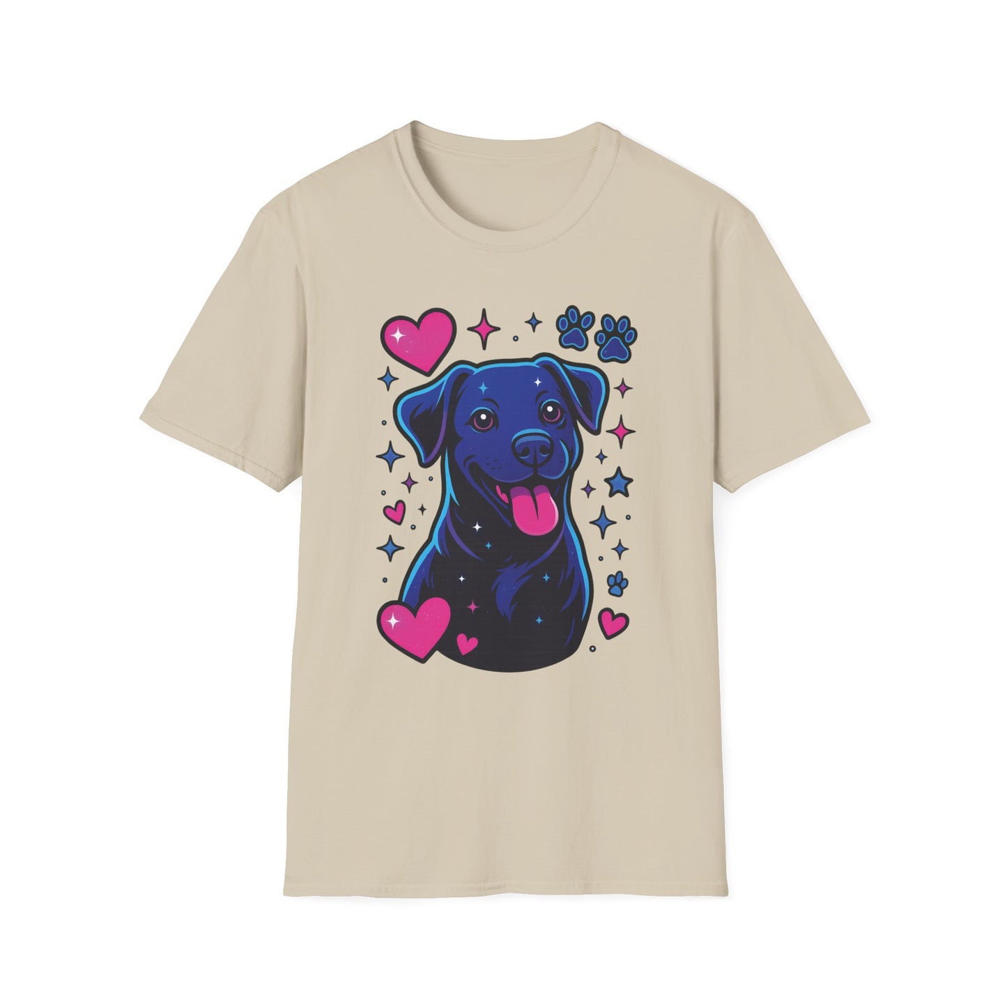 Neon Dog Graphic T-Shirt | Y2K Two-Sided Rescue Shirt with Front Dog Art + Back Logo | Adopted and Adored Apparel | Animal Adoption Awareness, Adult Unisex T-Shirt