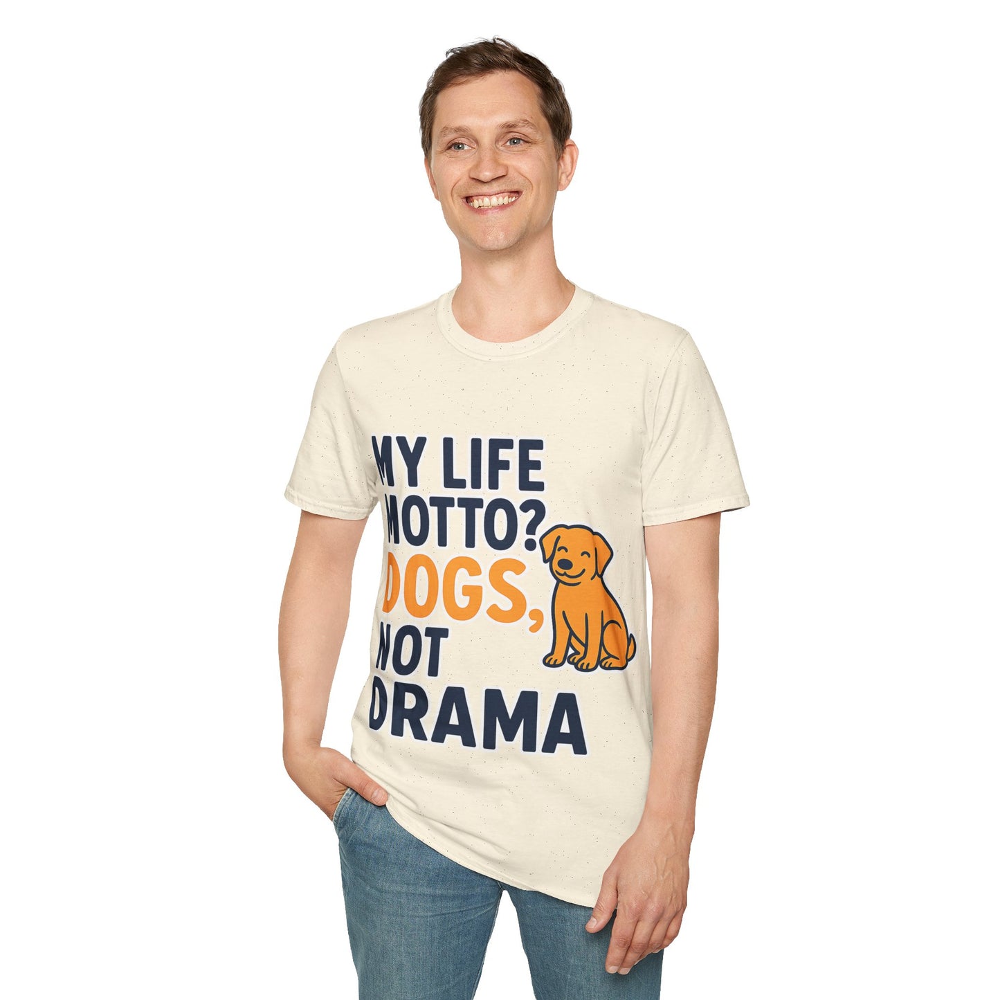 My Life Motto Dogs Not Drama T-Shirt | Funny Rescue Dog Shirt | Multiple Print Options | Dog Lover Anti-Drama Tee | Animal Rescue Quote Shirt | Pet Adoption Apparel | Gildan 64000 Unisex Soft Cotton T-Shirt, Adult Unisex T-Shirt