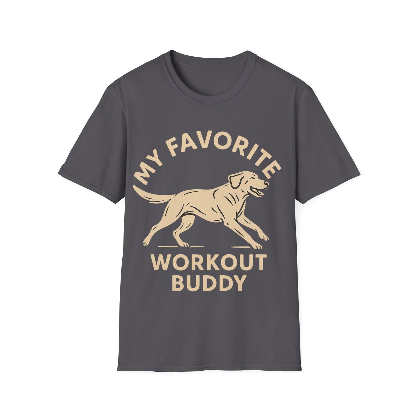 My Favorite Workout Buddy T-Shirt – Athletic Labrador Dog Graphic Tee – Dog Lover Fitness Shirt – Rescue Dog Gift – Workout With My Dog Tee – Adopted and Adored Apparel, Adult Unisex T-Shirt