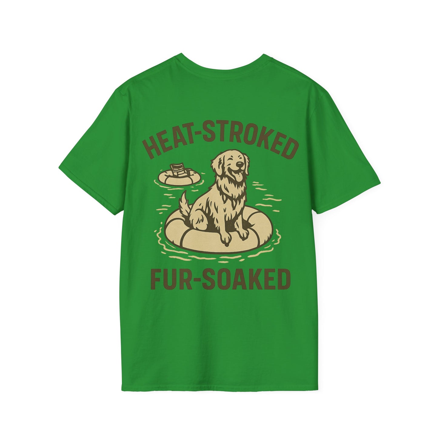 Heat-Stroked Fur-Soaked Dog T-Shirt – Arizona Lake Float Tee – Wet Dog Summer T-Shirt for Dog Lovers – Two-Sided Premium Rescue Apparel – Unisex Fit, Adult Unisex T-Shirt