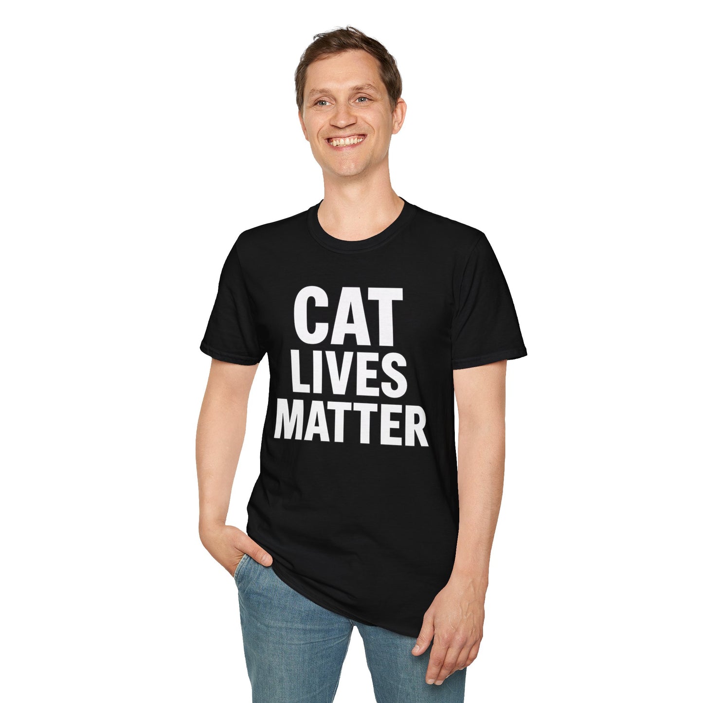 Cat Lives Matter Adult Unisex T‑Shirt – Funny Cat Parody Tee in White on Black, Adult Unisex T-Shirt