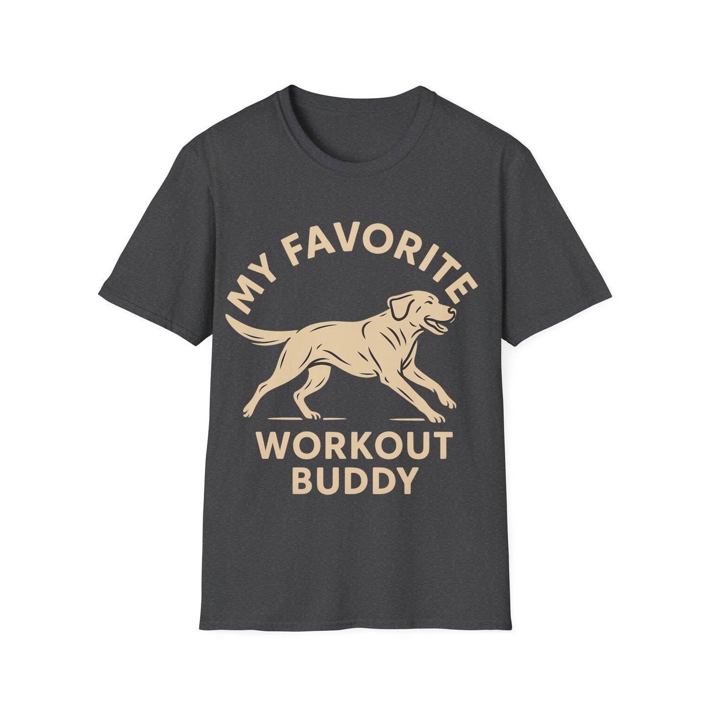 My Favorite Workout Buddy T-Shirt – Athletic Labrador Dog Graphic Tee – Dog Lover Fitness Shirt – Rescue Dog Gift – Workout With My Dog Tee – Adopted and Adored Apparel, Adult Unisex T-Shirt