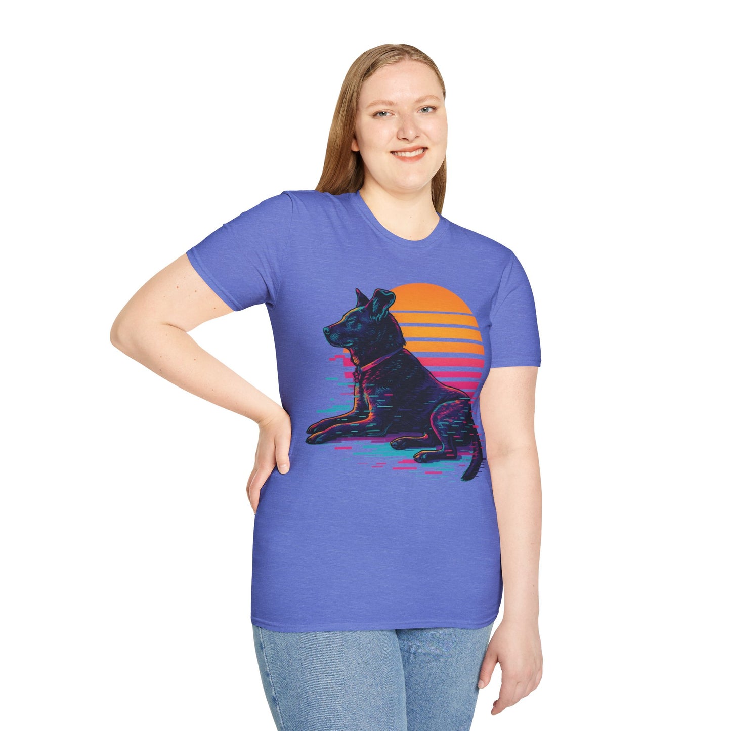 Glitch Art Rescue Dog Shirt | Retro Sunset Dog Graphic Tee for Teens & Animal Lovers | Bold Streetwear Style, Adult Unisex T-Shirt