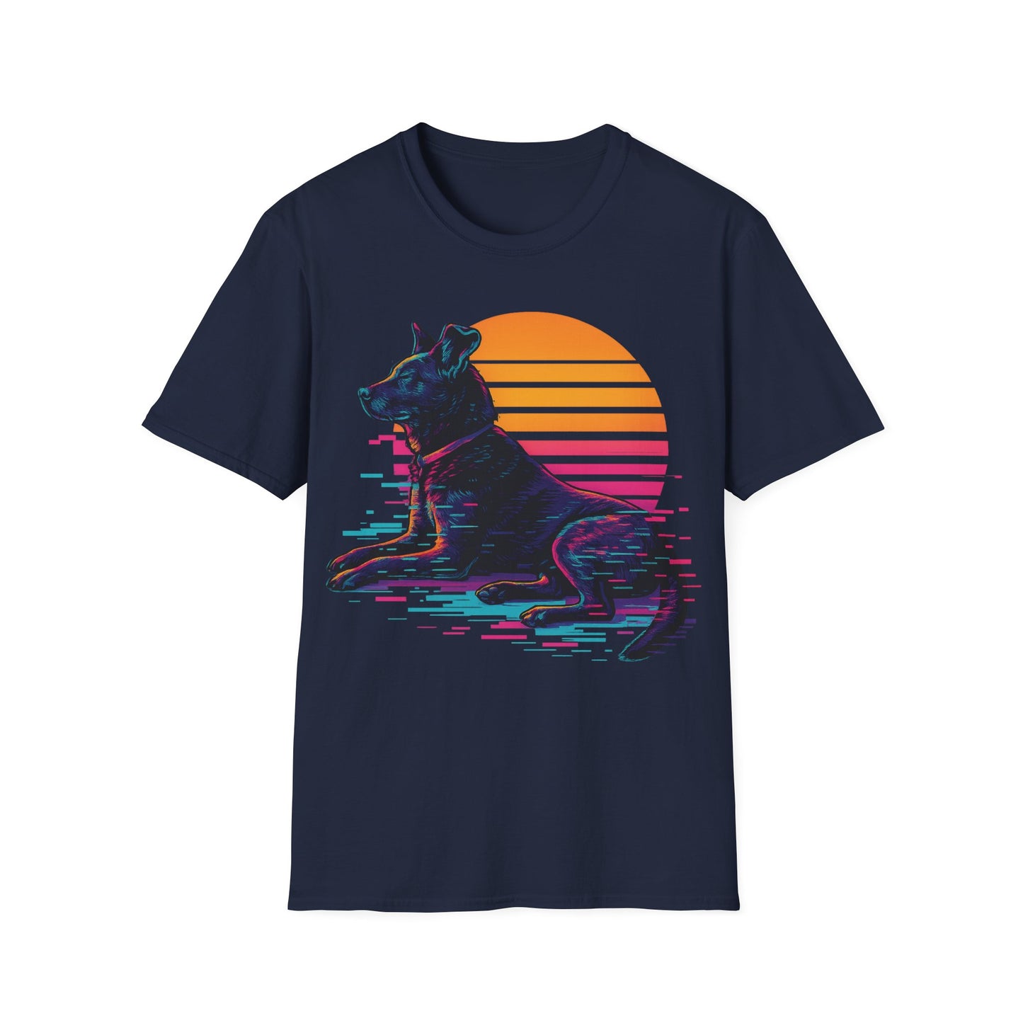 Glitch Art Rescue Dog Shirt | Retro Sunset Dog Graphic Tee for Teens & Animal Lovers | Bold Streetwear Style, Adult Unisex T-Shirt
