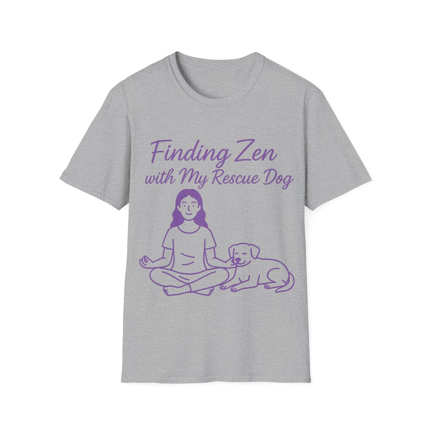 Finding Zen with My Rescue Dog – Purple Glow Dog Mom Shirt | Mindful Rescue Tee for Calm & Comfort, Adult Unisex T-Shirt