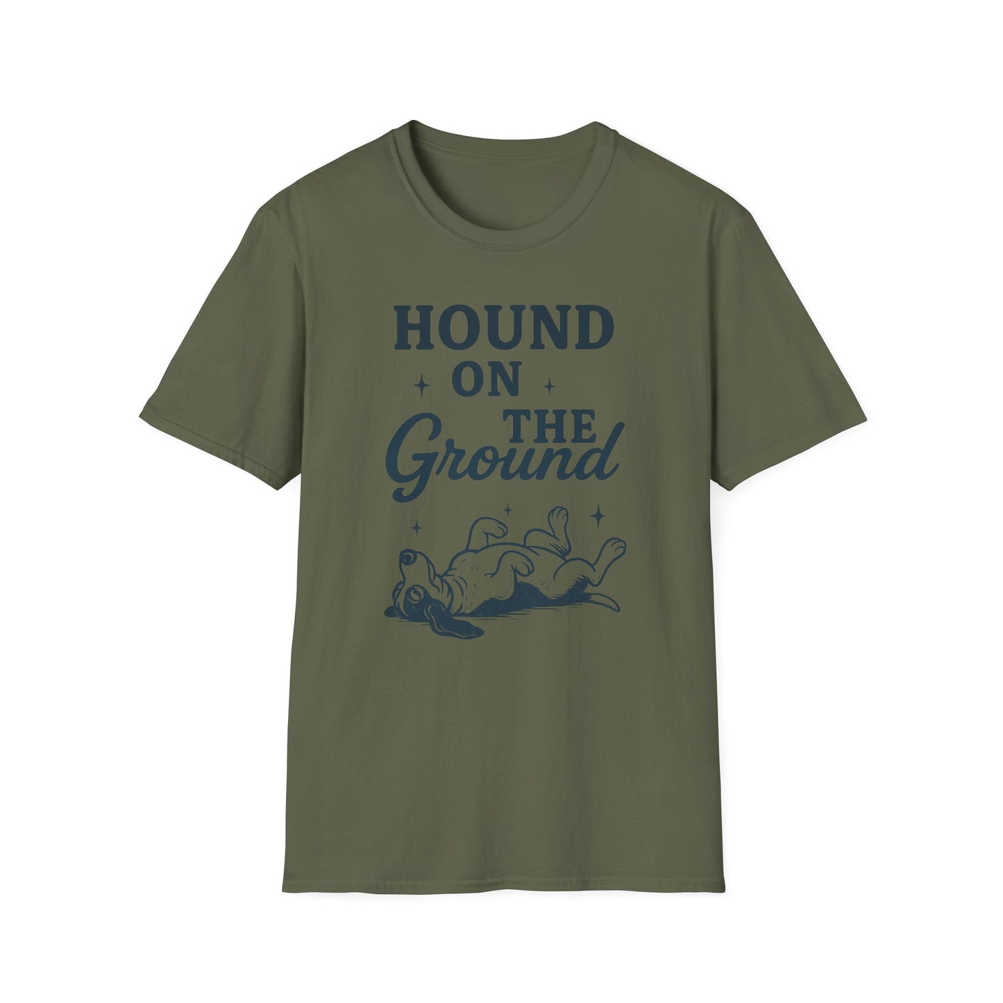 Hound on the Ground Funny Dog T-Shirt – Vintage Basset Hound Shirt for Dog Lovers, Rescue Pet Apparel, Gift for Animal Owners, Adult Unisex T-Shirt