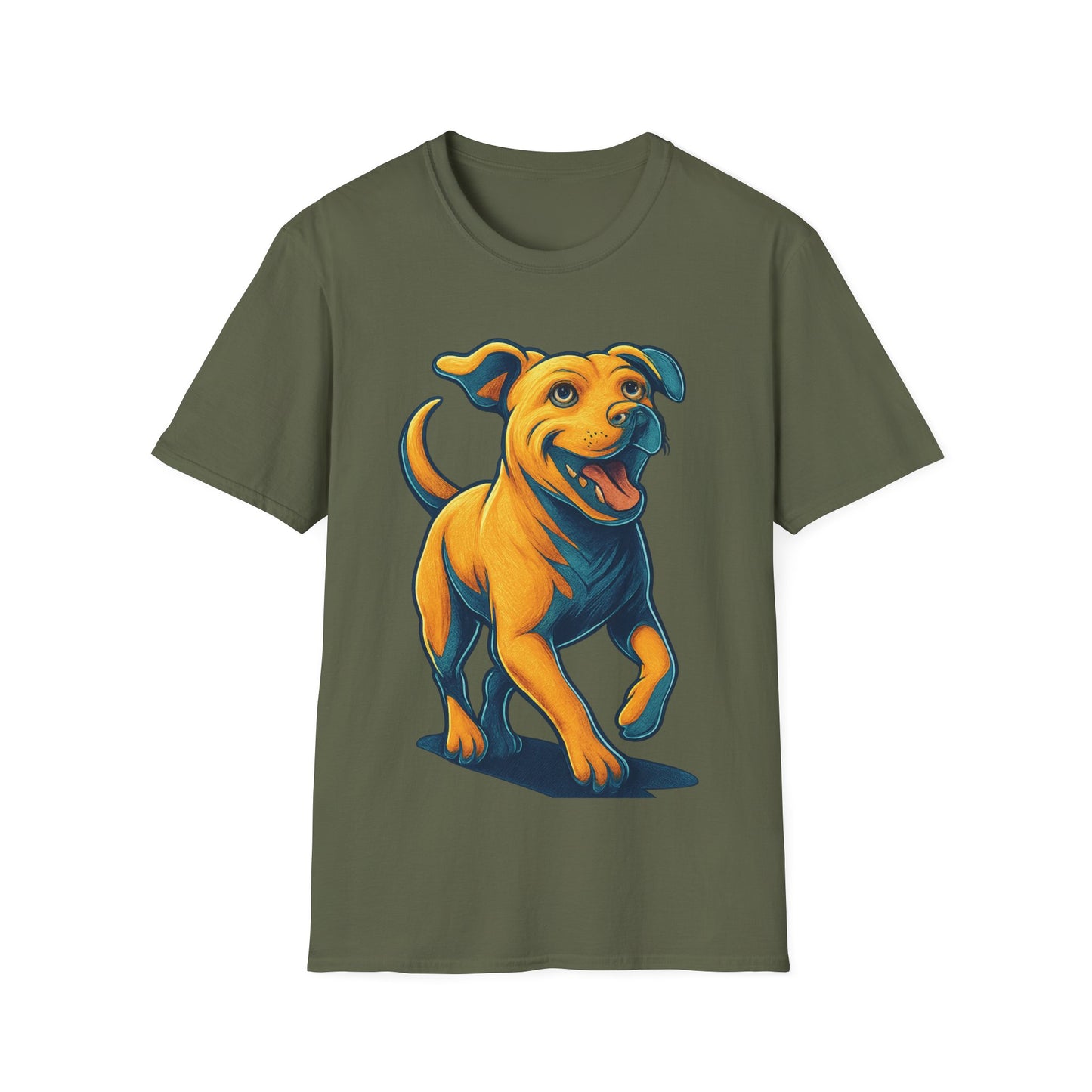 3D Pop Art Dog Shirt | Bold Jumping Dog Graphic Tee for Rescue Lovers & Pet Fans | Vibrant One-Sided Design, Adult Unisex T-Shirt