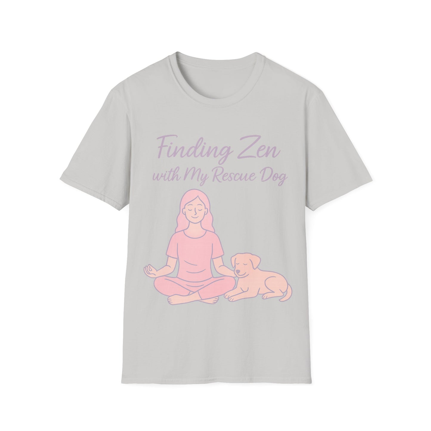 Finding Zen with My Rescue Dog – Calm Dog Mom Shirt in Blush Pink Lettering | Mental Health Rescue Tee, Adult Unisex T-Shirt