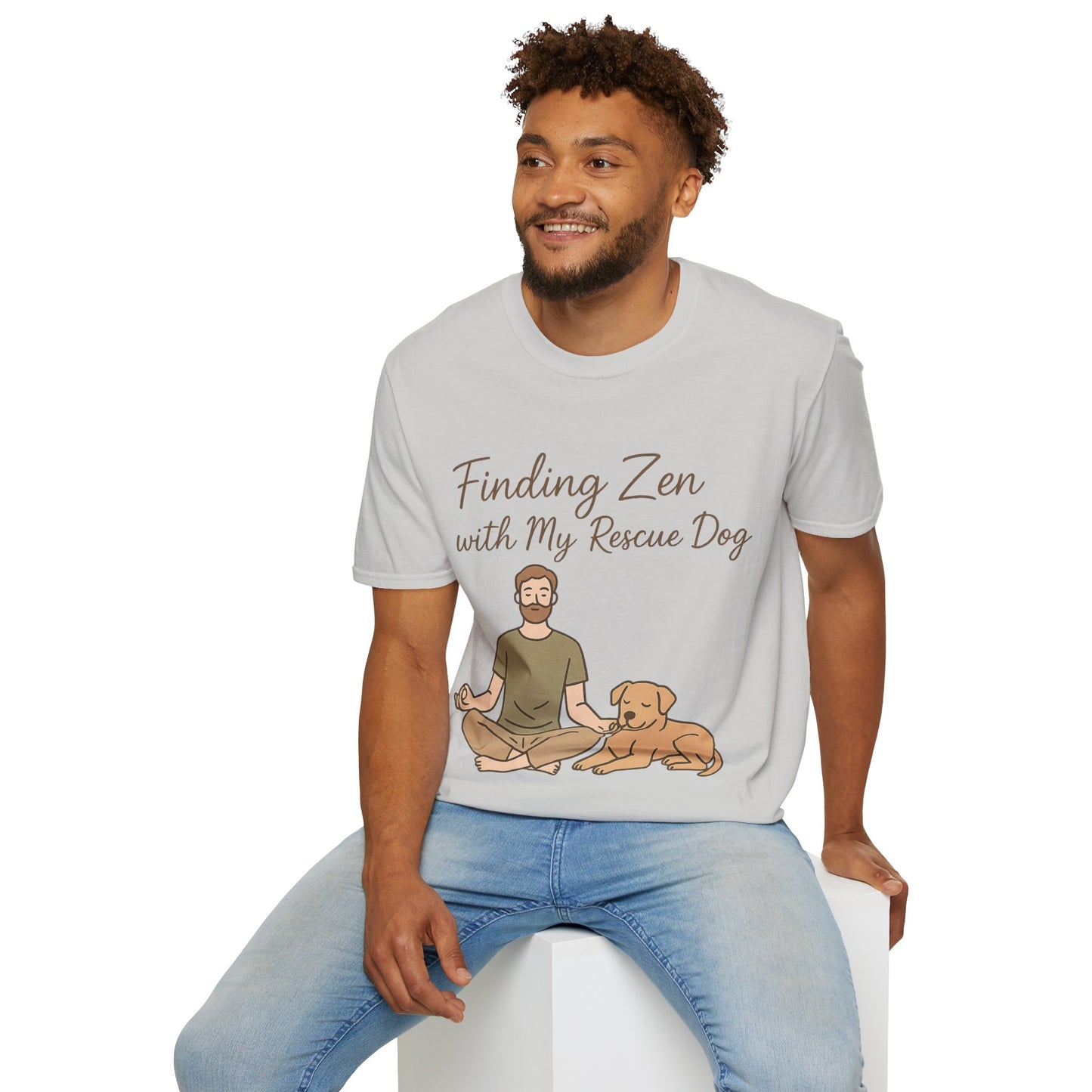 Finding Zen with My Rescue Dog – Rescue Dog Mental Health Shirt for Men | Earth Tone Calm Tee | Pet Lover Gift, Adult Unisex T-Shirt