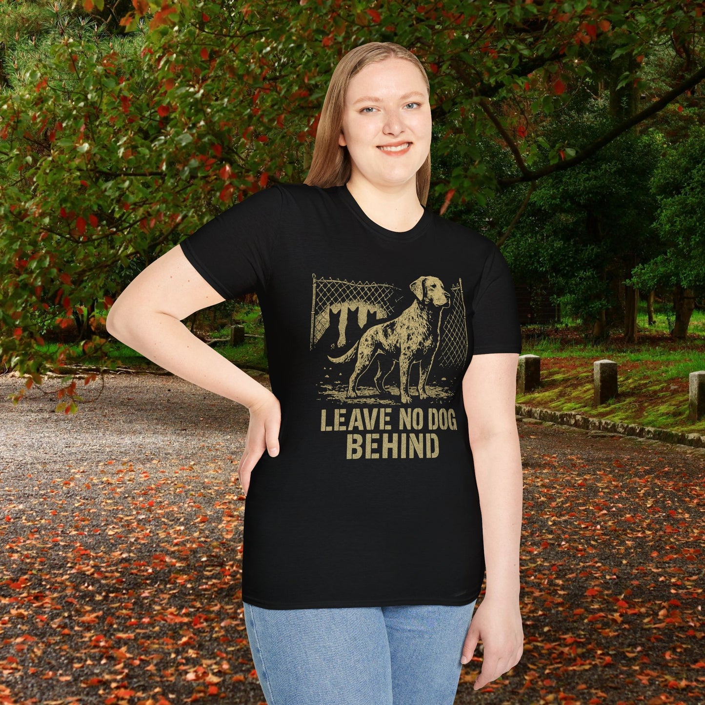 Leave No Dog Behind Adult Unisex Softstyle T-Shirt | Animal Lover Gift, Pet Rescue Shirt, Thoughtful Dog Owner Tee, Animal Rights Apparel