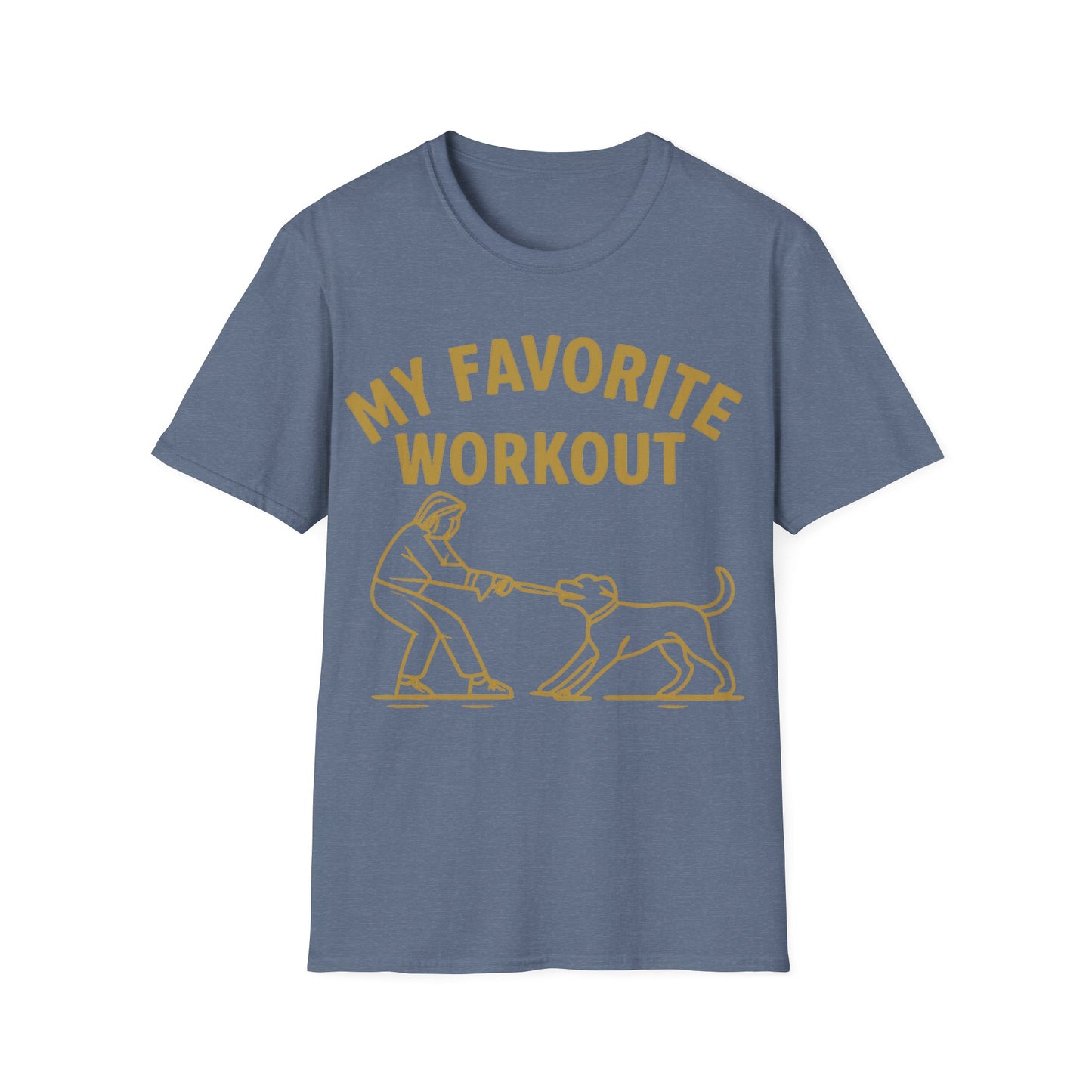 My Favorite Workout Tug-of-War Dog T-Shirt – Funny Dog Mom Tee – Gildan 64000 Unisex T-Shirt – Vintage Cream Print – Rescue Dog Lover Gift, Adult Unisex T-Shirt