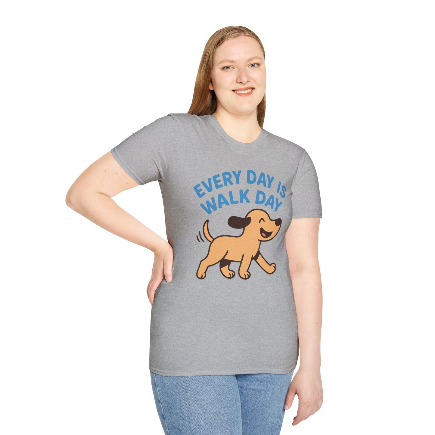 Every Day Is Walk Day Dog T-Shirt | Happy Pup Graphic Tee | Adopted & Adored Apparel, Adult Unisex T-Shirt