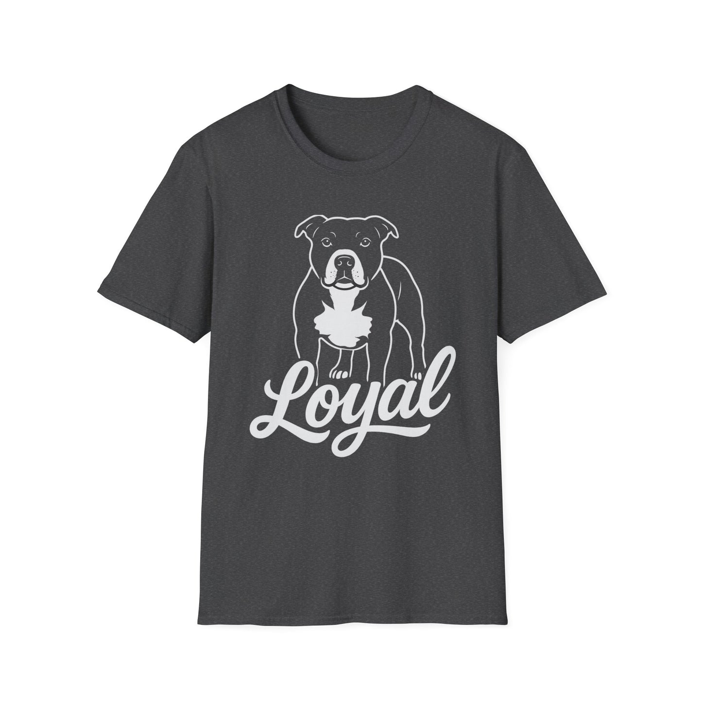 Loyal Pit Bull T-Shirt – Big Head Variant 2 Rescue Dog Graphic | Bold White Line Art on Black Tee, Adult Unisex T-Shirt