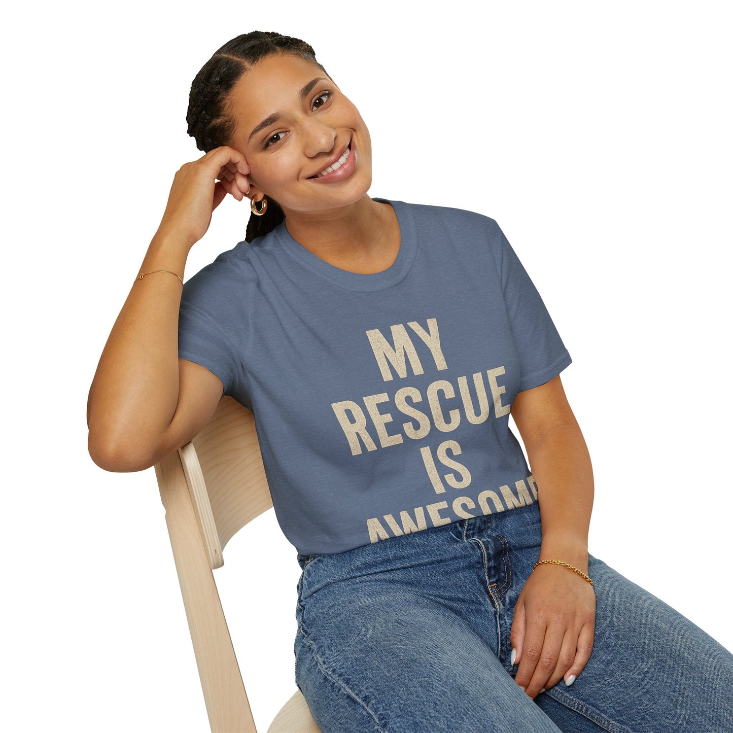 My Rescue Is Awesome T-Shirt – Minimal Distressed Dog Rescue Shirt in Cream Text on Dark Colors unisex adult