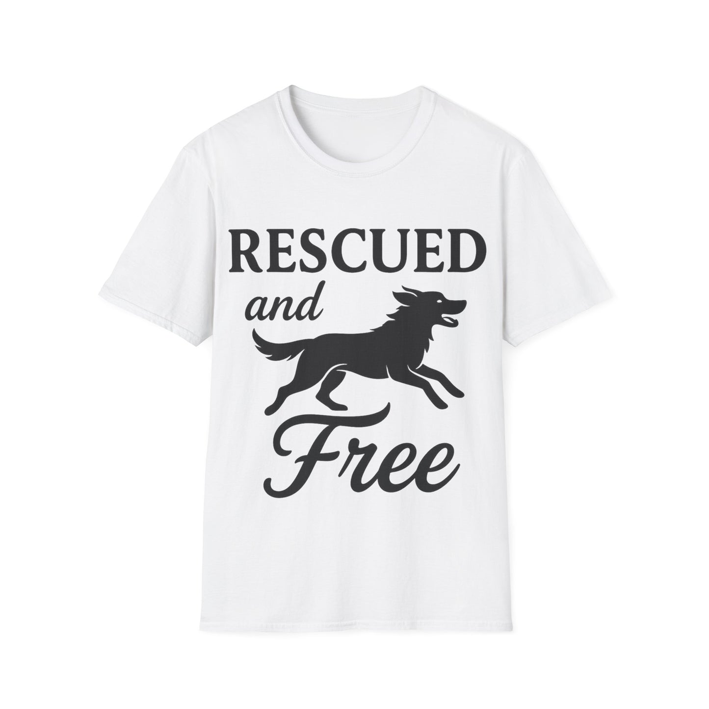 Rescued and Free Shirt – Dog Rescue Tee with Running Silhouette – Adopt Don’t Shop T-Shirt – Multiple Color Options – Adopted and Adored Apparel, Adult Unisex T-Shirt