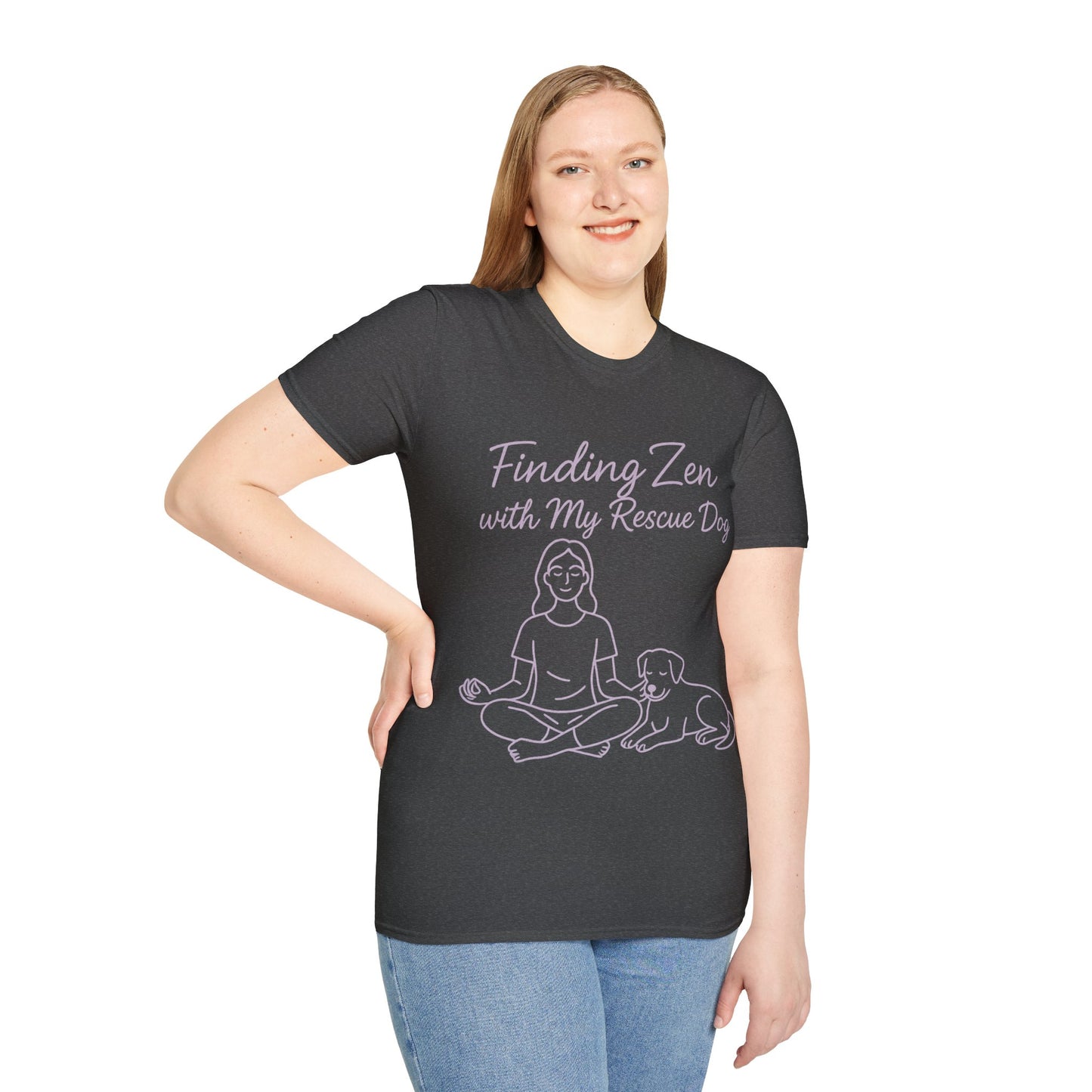 Finding Zen with My Rescue Dog – Calming Lavender Dog Mom Shirt | Rescue Dog Mental Health Tee | Pet Parent Gift, Adult Unisex T-Shirt