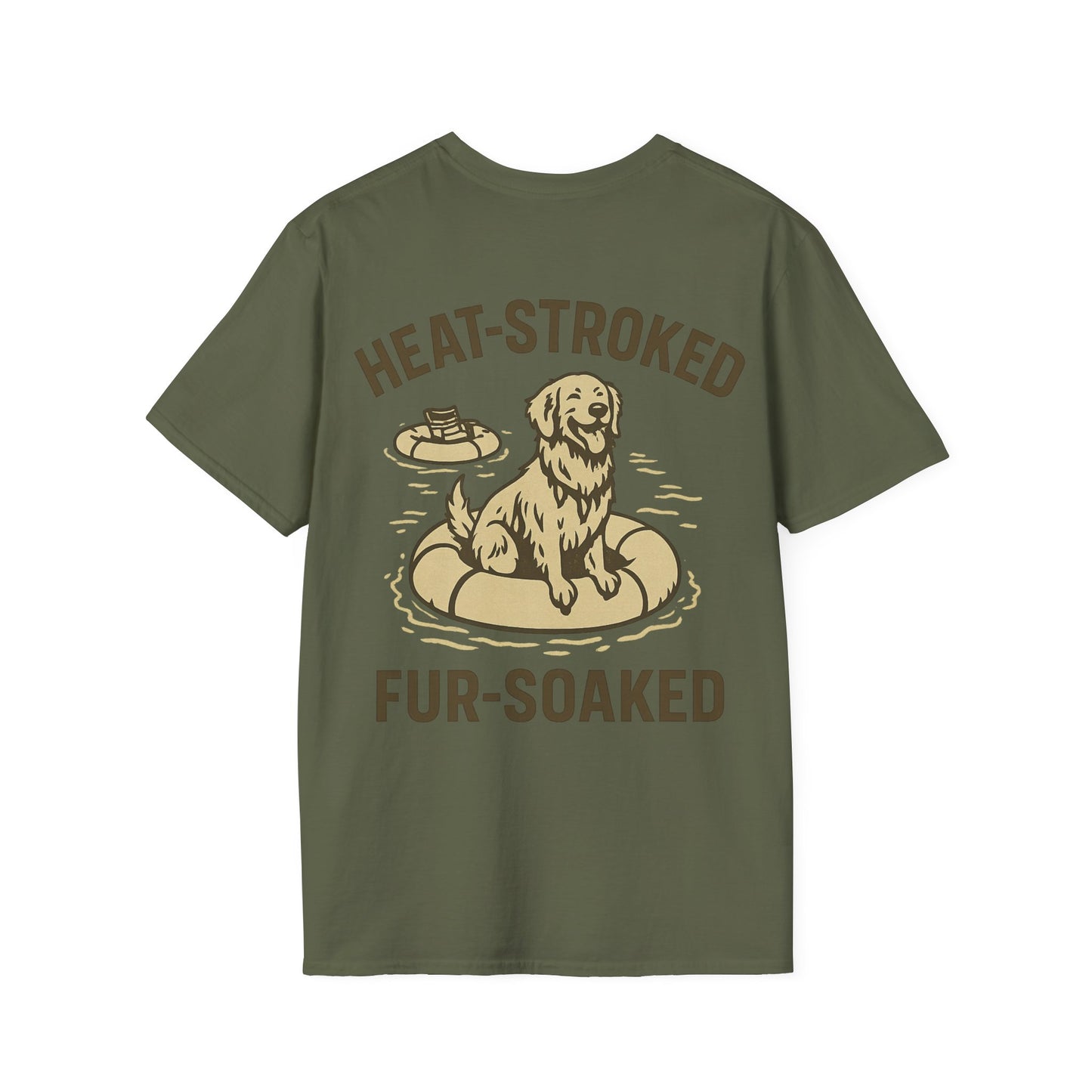 Heat-Stroked Fur-Soaked Dog T-Shirt – Arizona Lake Float Tee – Wet Dog Summer T-Shirt for Dog Lovers – Two-Sided Premium Rescue Apparel – Unisex Fit, Adult Unisex T-Shirt
