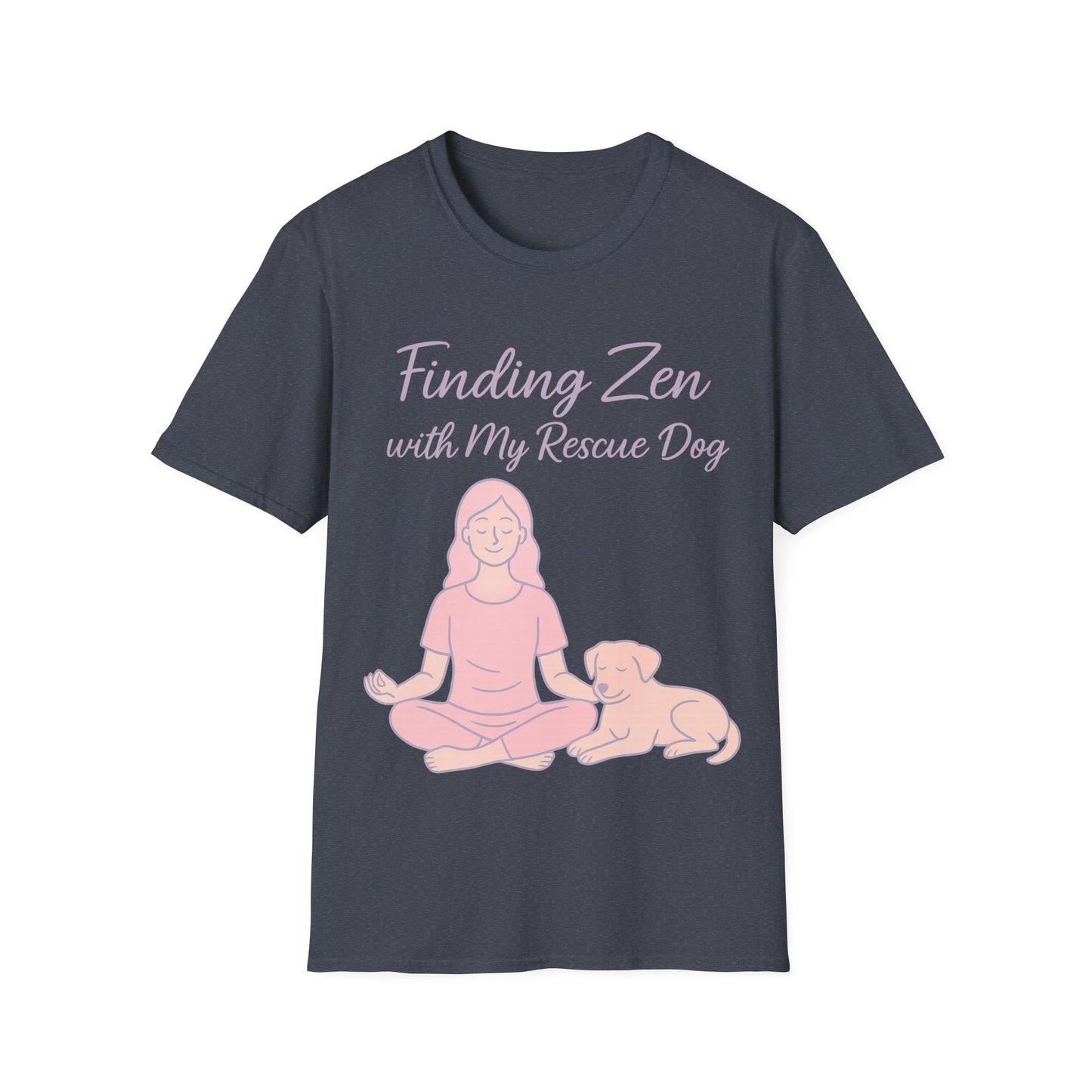 Finding Zen with My Rescue Dog – Calm Dog Mom Shirt in Blush Pink Lettering | Mental Health Rescue Tee, Adult Unisex T-Shirt