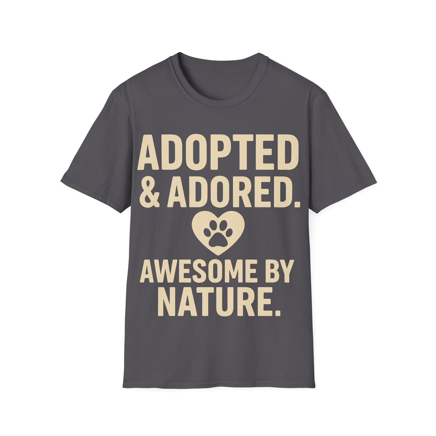 Adopted and Adored Awesome By Nature T-Shirt | Rescue Dog Shirt | Pet Adoption Gift | Dog Lover Vintage Style Tee | Olive Green Unisex, Adult Unisex T-Shirt