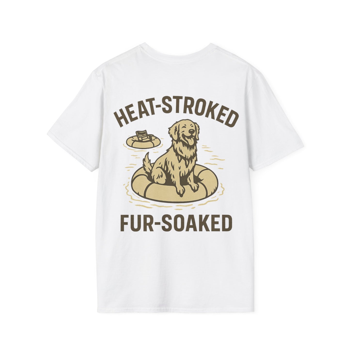 Heat-Stroked Fur-Soaked Dog T-Shirt – Arizona Lake Float Tee – Wet Dog Summer T-Shirt for Dog Lovers – Two-Sided Premium Rescue Apparel – Unisex Fit, Adult Unisex T-Shirt