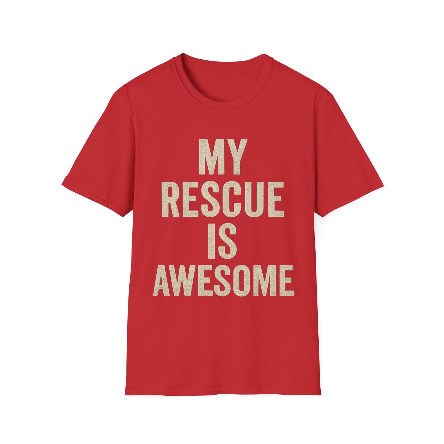 My Rescue Is Awesome T-Shirt – Minimal Distressed Dog Rescue Shirt in Cream Text on Dark Colors unisex adult