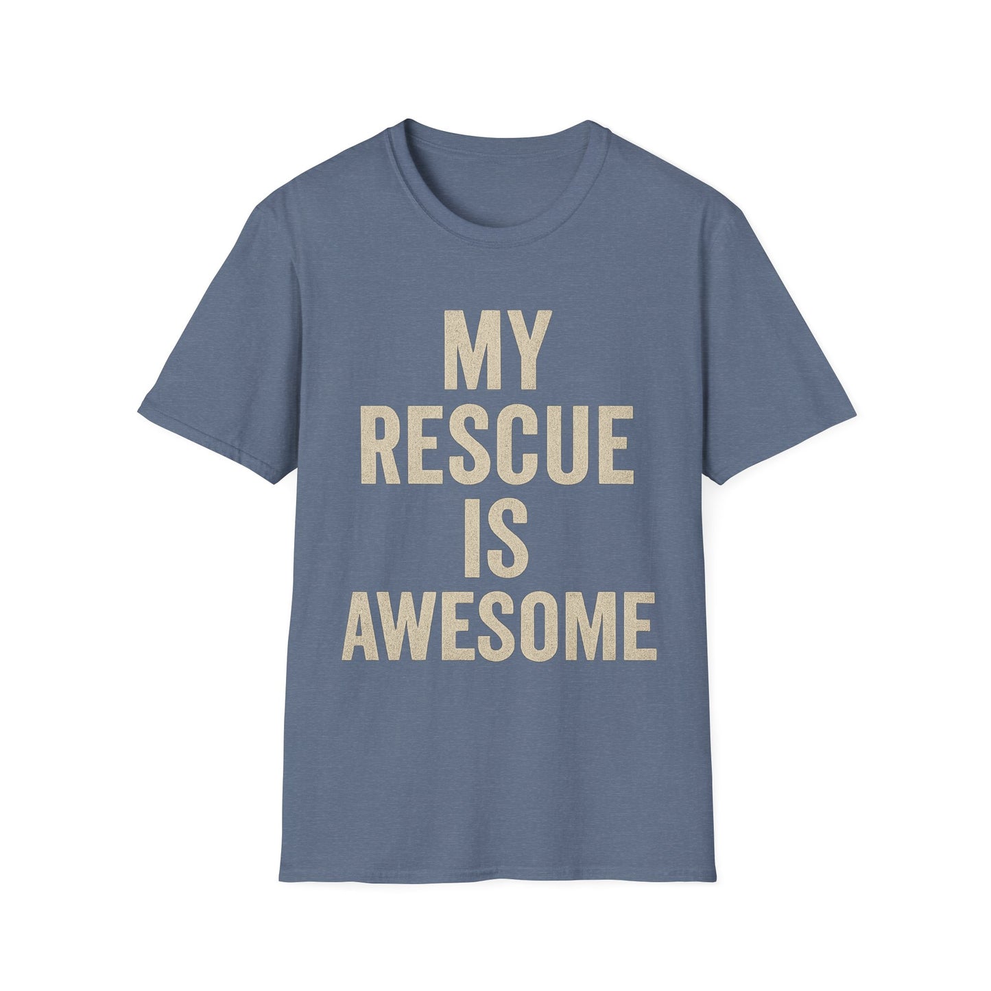 My Rescue Is Awesome T-Shirt – Minimal Distressed Dog Rescue Shirt in Cream Text on Dark Colors unisex adult