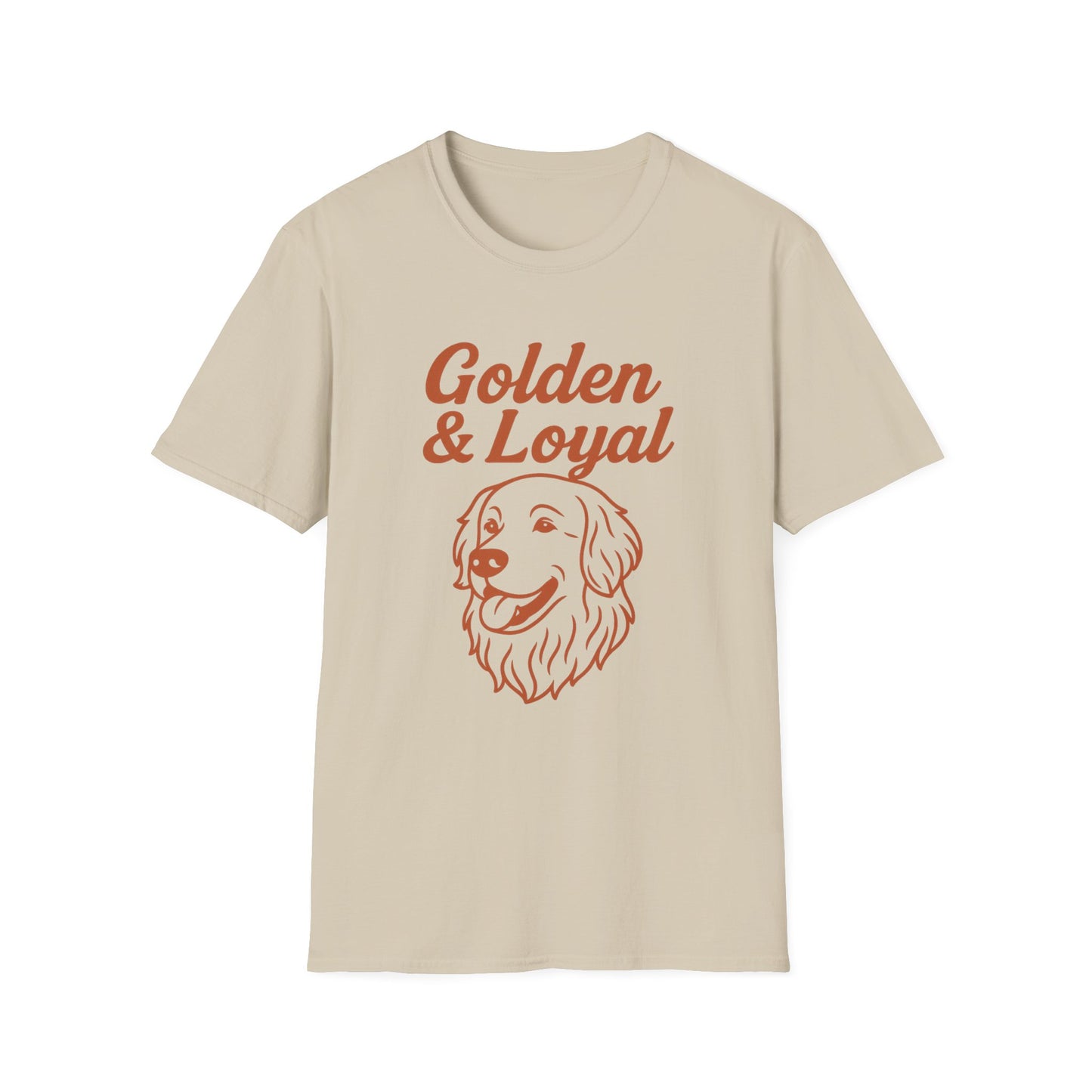 Golden Retriever Lover T-Shirt – Golden & Loyal Line Art Dog Design – Bold Burnt Orange Pet Owner Graphic Tee – Rescue & Adopt Dog Gift Idea, Adult Unisex T-Shirt