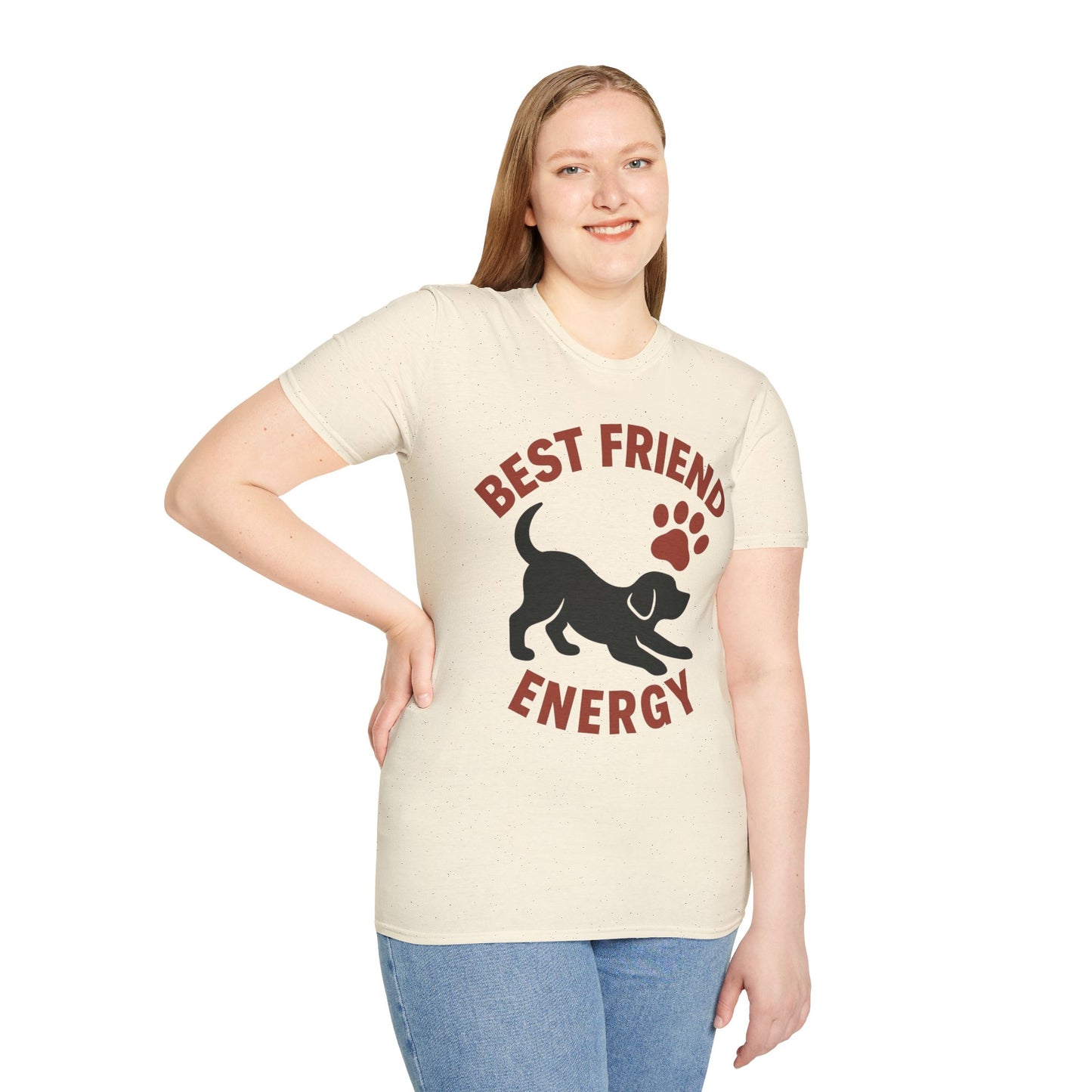 Best Friend Energy Dog T-Shirt | Playful Pup Graphic Tee | Adopted & Adored Apparel, Adult Unisex T-Shirt