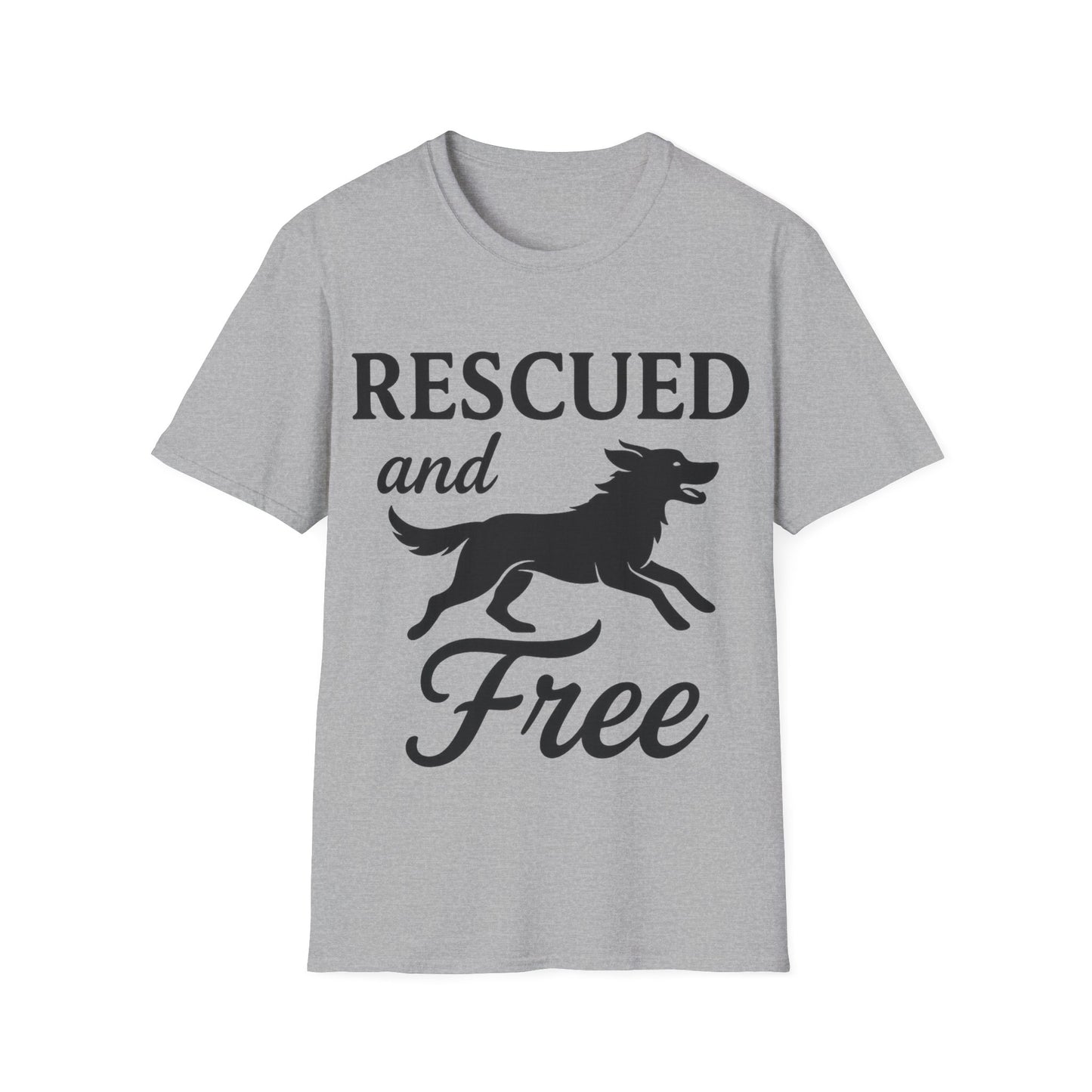 Rescued and Free Shirt – Dog Rescue Tee with Running Silhouette – Adopt Don’t Shop T-Shirt – Multiple Color Options – Adopted and Adored Apparel, Adult Unisex T-Shirt