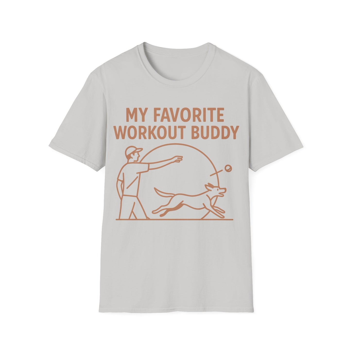 My Favorite Workout Buddy Dog T-Shirt – Funny Dog Owner Gift Tee – Fetch and Play Line Art Design – Vintage Soft Ink on Gildan 64000 Unisex T-Shirt, Adult Unisex T-Shirt