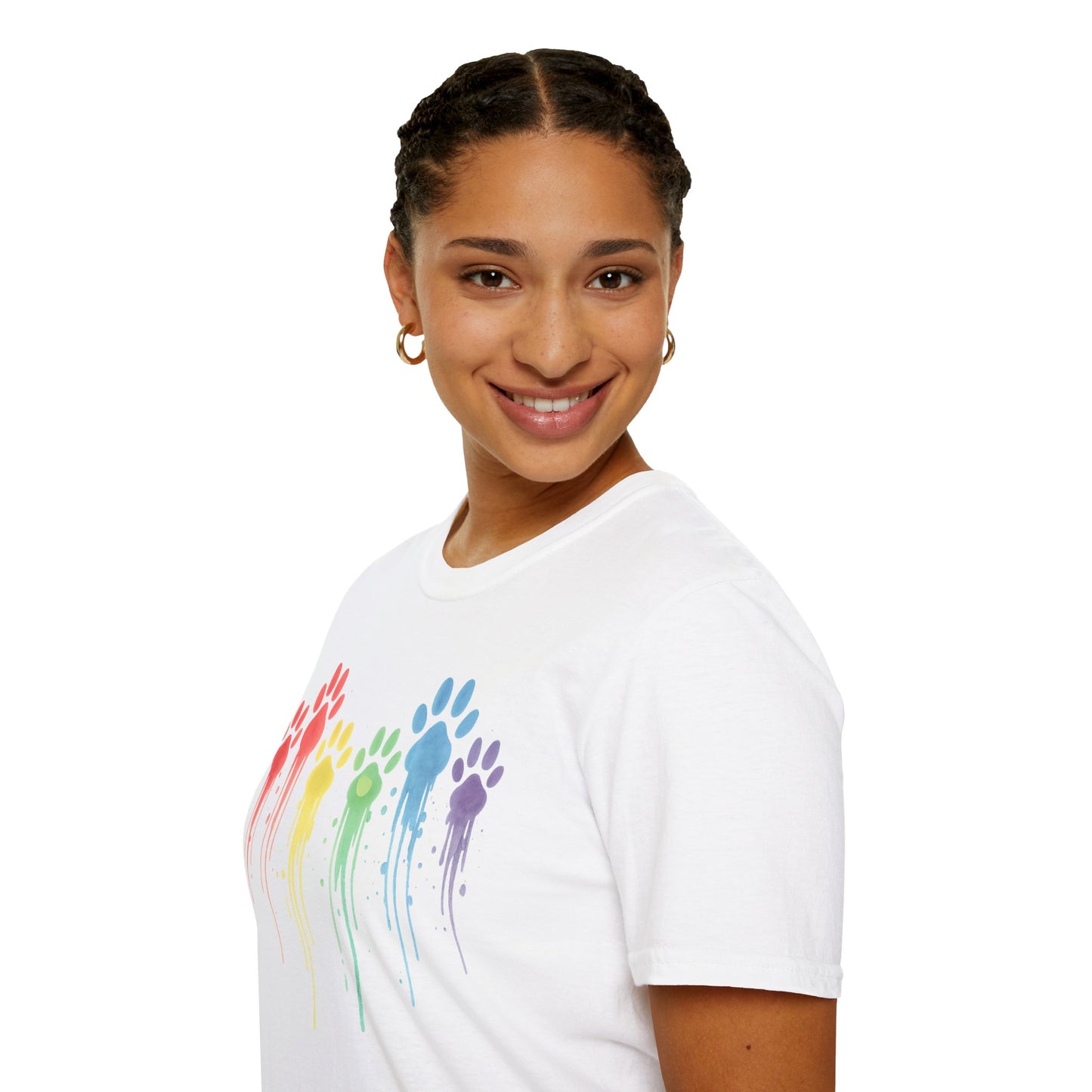 Rainbow Paw Print Drip Shirt | Colorful Rescue Dog Pride Tee | Animal Lover Watercolor Pet Shirt | Unisex Gildan 64000 T-Shirt | Adopt Don't Shop, Adult Unisex T-Shirt