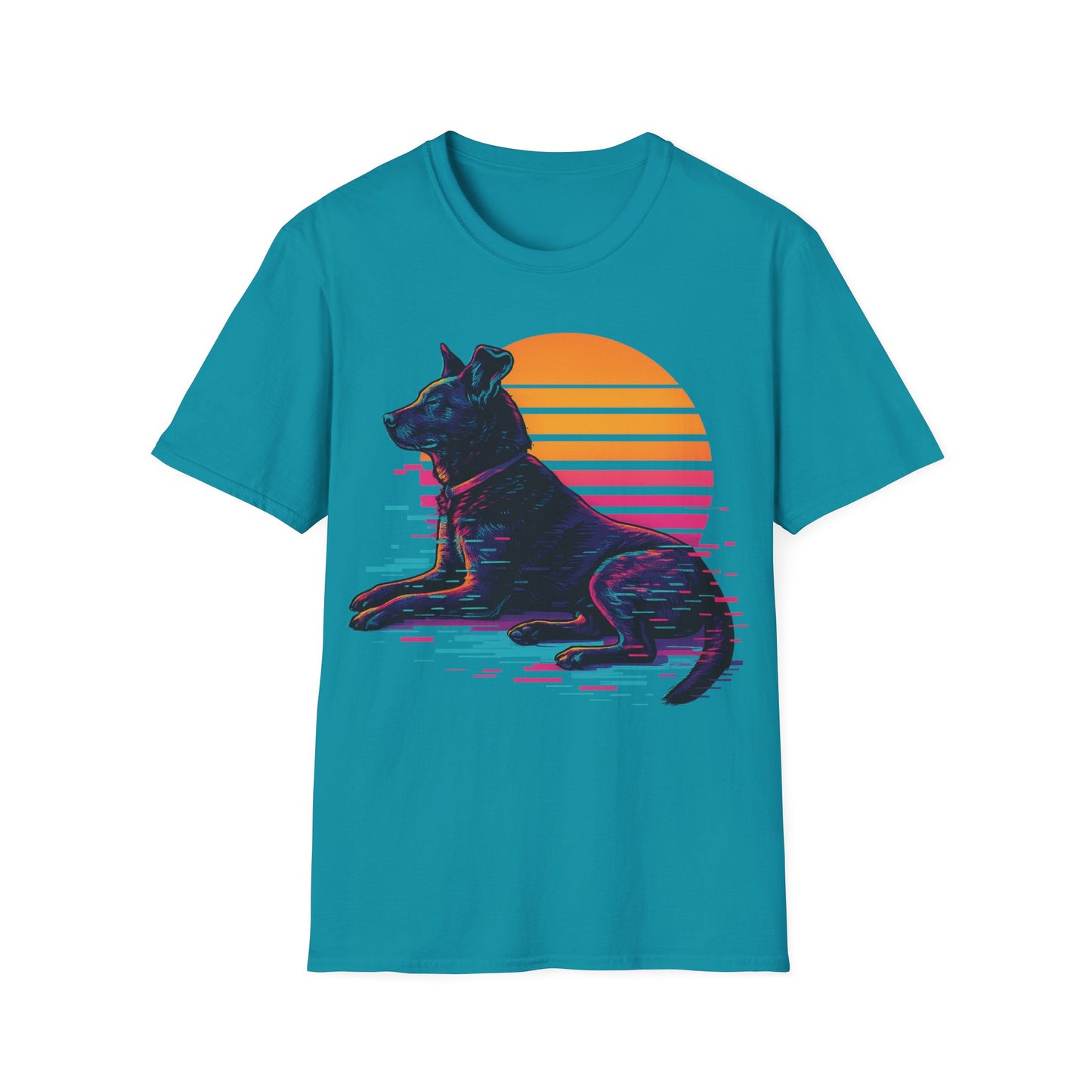 Glitch Art Rescue Dog Shirt | Retro Sunset Dog Graphic Tee for Teens & Animal Lovers | Bold Streetwear Style, Adult Unisex T-Shirt