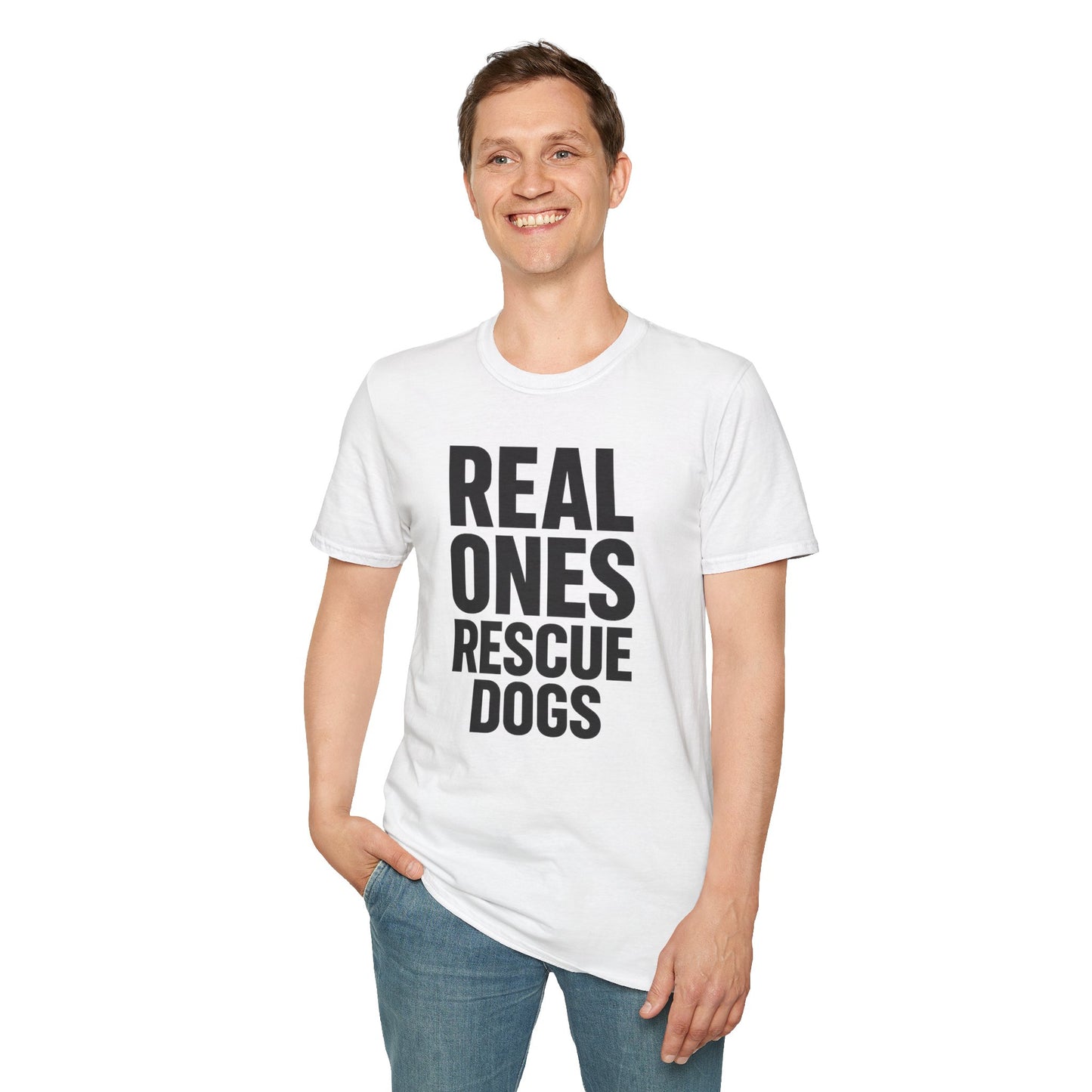 Real Ones Rescue Dogs Unisex Dog Rescue T-Shirt, Gift for Dog Lovers, Pet Adoption Shirt, Animal Rescue Apparel, Casual Everyday Tee, Adult Unisex T-Shirt