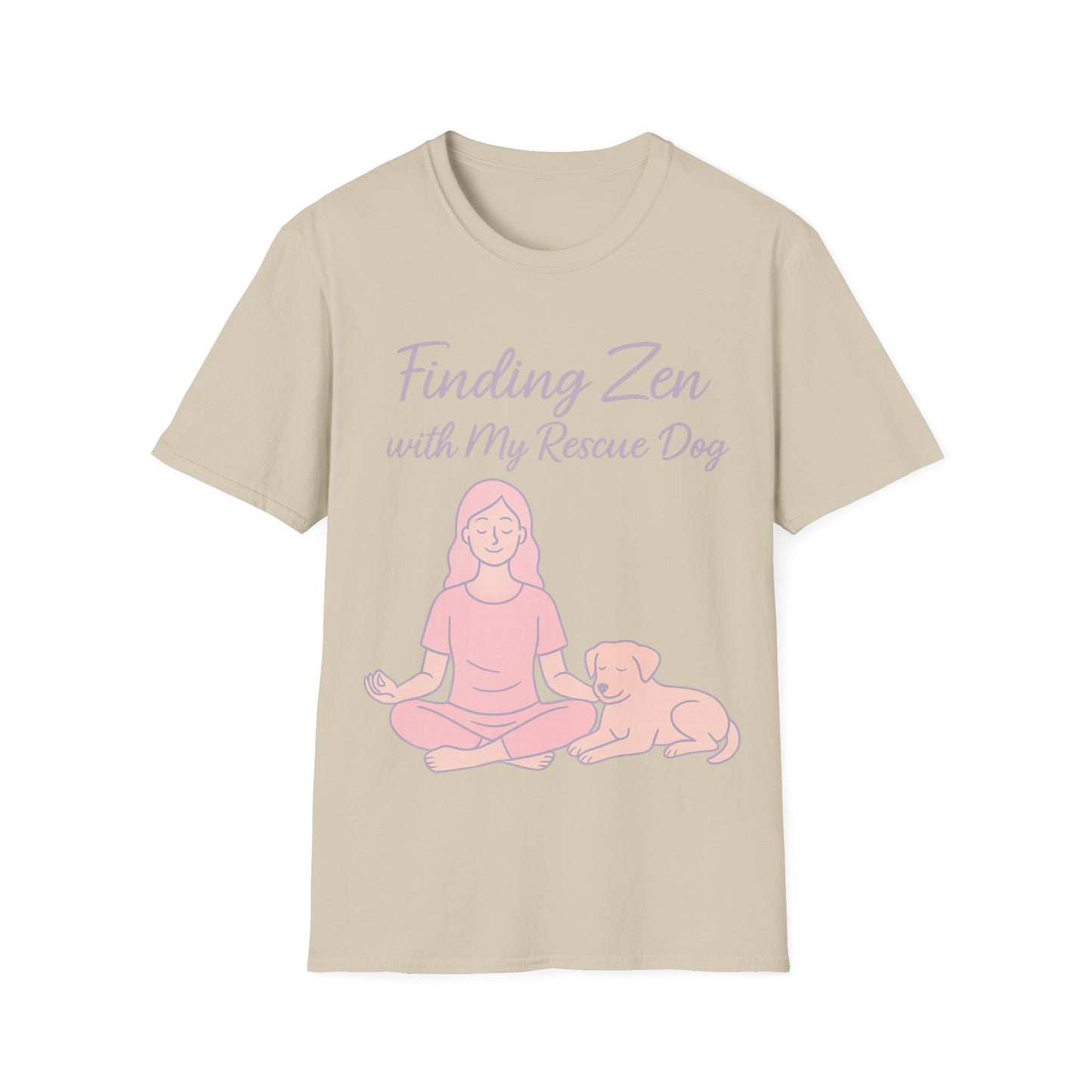 Finding Zen with My Rescue Dog – Calm Dog Mom Shirt in Blush Pink Lettering | Mental Health Rescue Tee, Adult Unisex T-Shirt