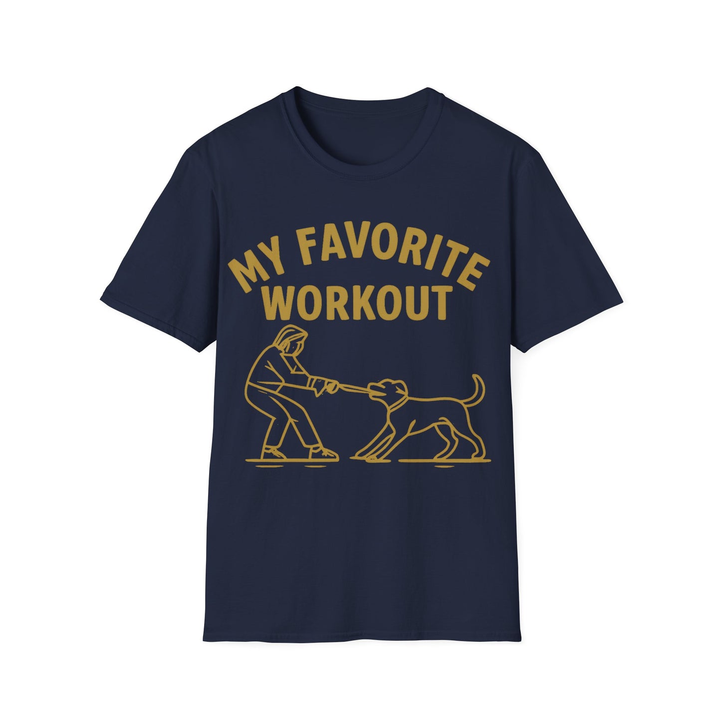 My Favorite Workout Tug-of-War Dog T-Shirt – Funny Dog Mom Tee – Gildan 64000 Unisex T-Shirt – Vintage Cream Print – Rescue Dog Lover Gift, Adult Unisex T-Shirt