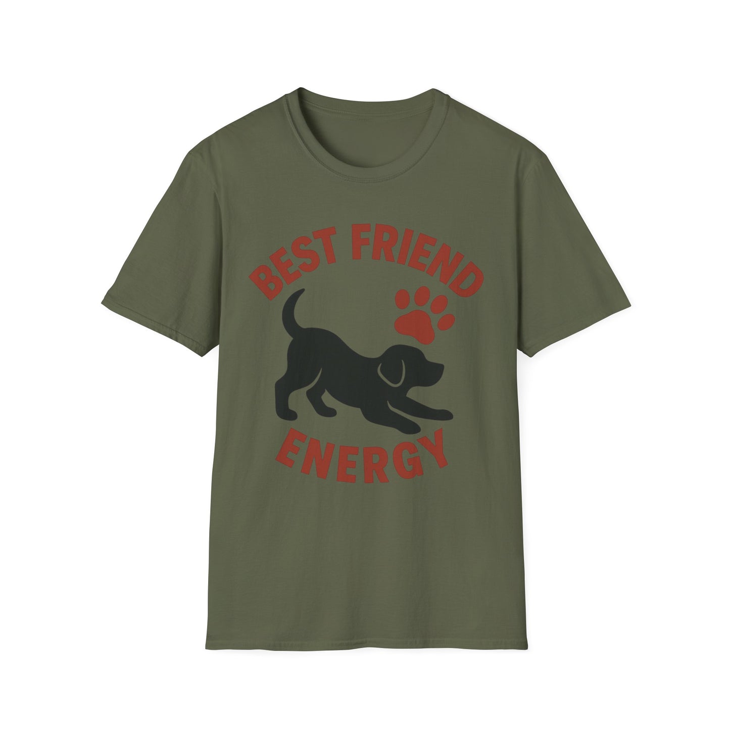 Best Friend Energy Dog T-Shirt | Playful Pup Graphic Tee | Adopted & Adored Apparel, Adult Unisex T-Shirt
