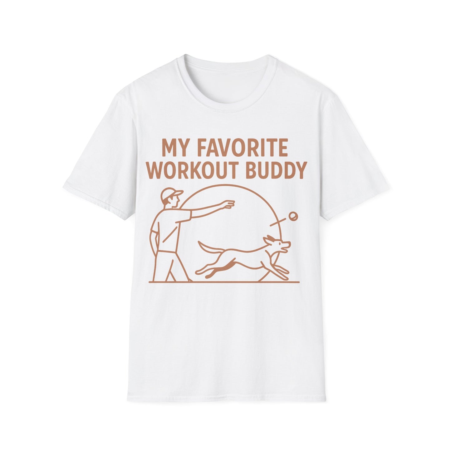 My Favorite Workout Buddy Dog T-Shirt – Funny Dog Owner Gift Tee – Fetch and Play Line Art Design – Vintage Soft Ink on Gildan 64000 Unisex T-Shirt, Adult Unisex T-Shirt