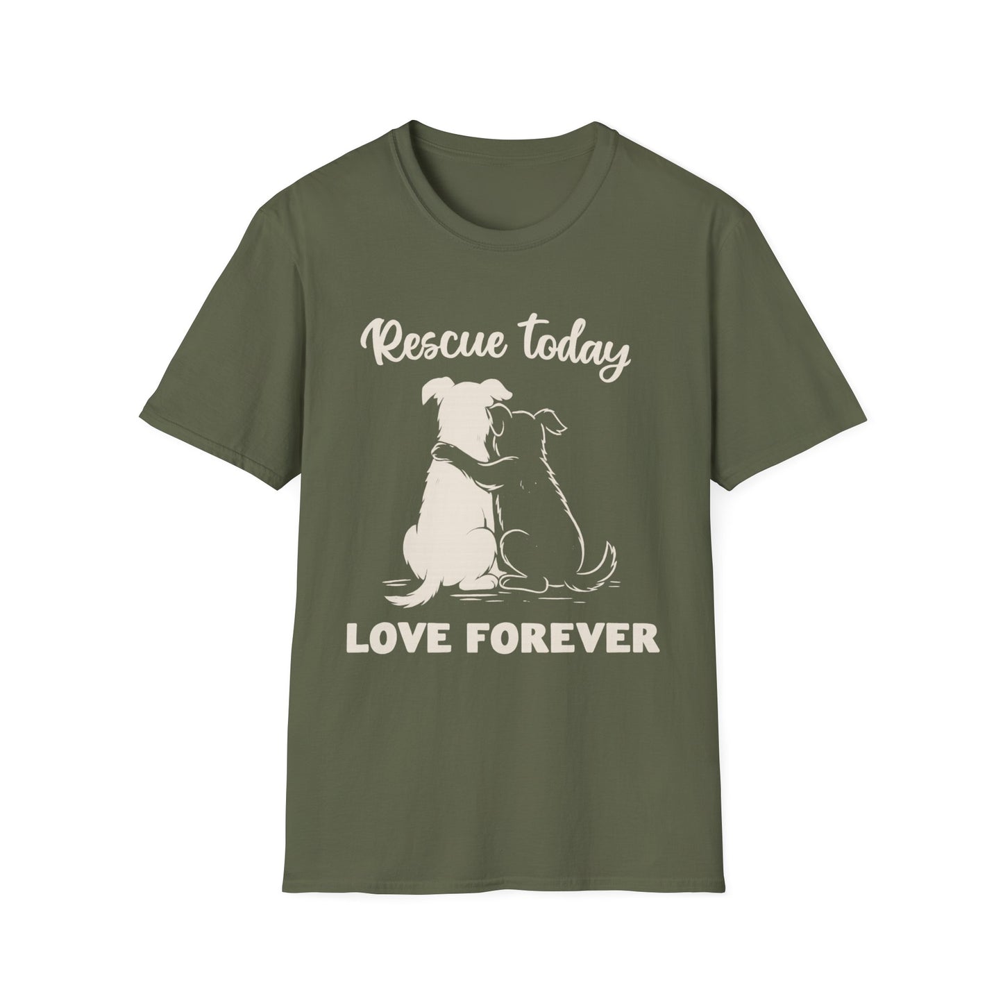 Rescue Today Love Forever T-Shirt – Dog Rescue Tee for Animal Lovers – Charcoal, Black, Red, Army, Navy, Adult Unisex T-Shirt
