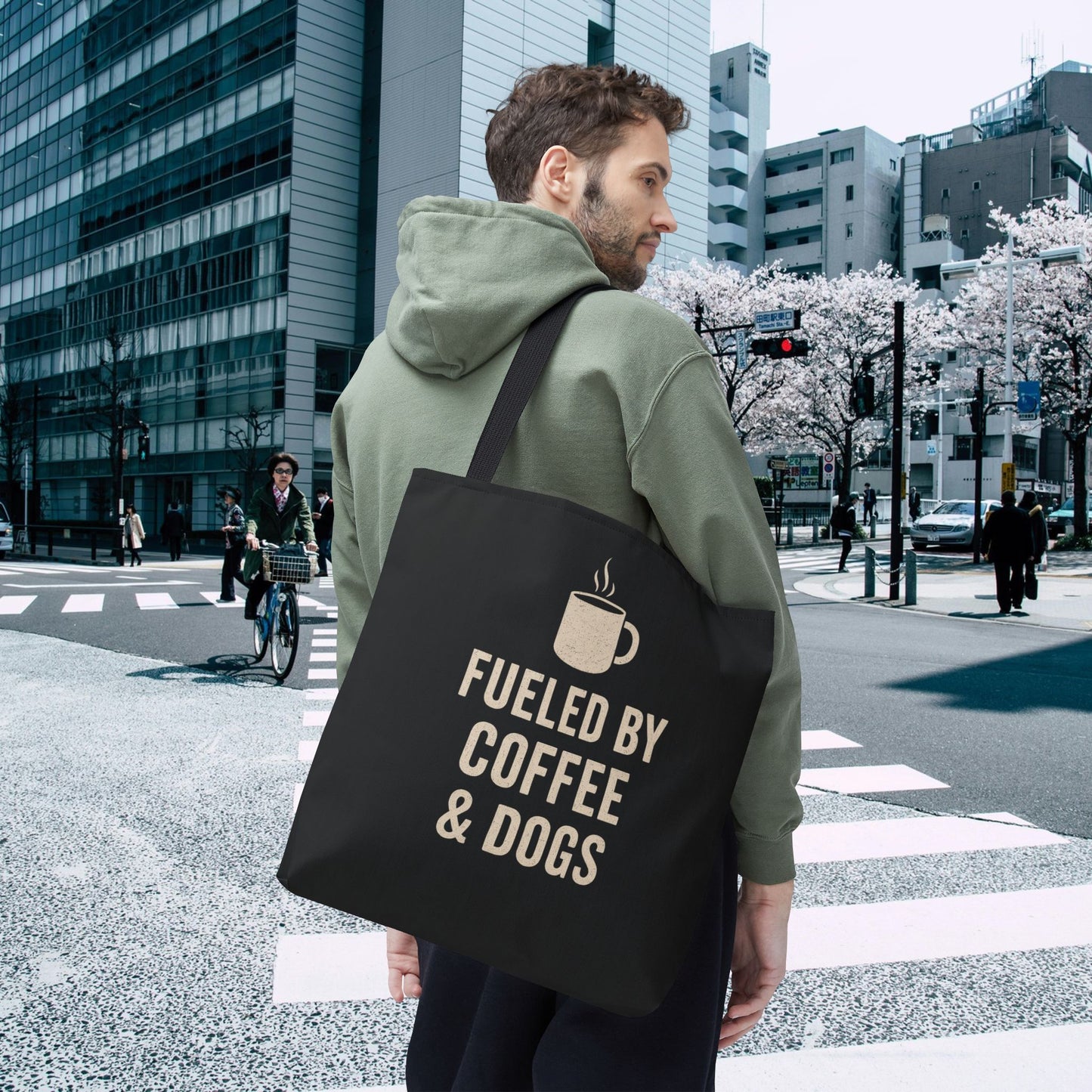 Fueled By Coffee & Dogs Tote Bag, Perfect for Dog Lovers, Everyday Use, Gift for Coffee Lovers, Eco-Friendly Shopping Bag, Stylish Animal Lover Tote, Adult Unisex T-Shirt