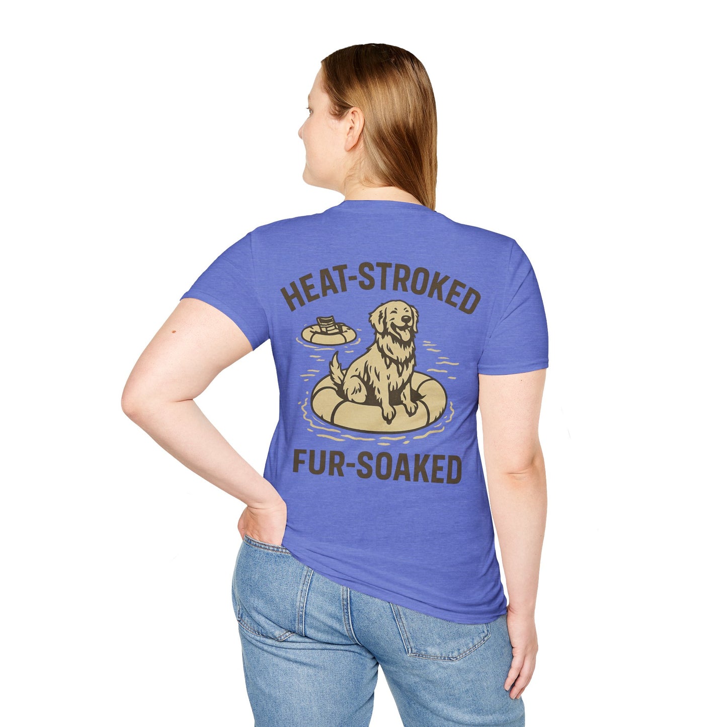 Heat-Stroked Fur-Soaked Dog T-Shirt – Arizona Lake Float Tee – Wet Dog Summer T-Shirt for Dog Lovers – Two-Sided Premium Rescue Apparel – Unisex Fit, Adult Unisex T-Shirt