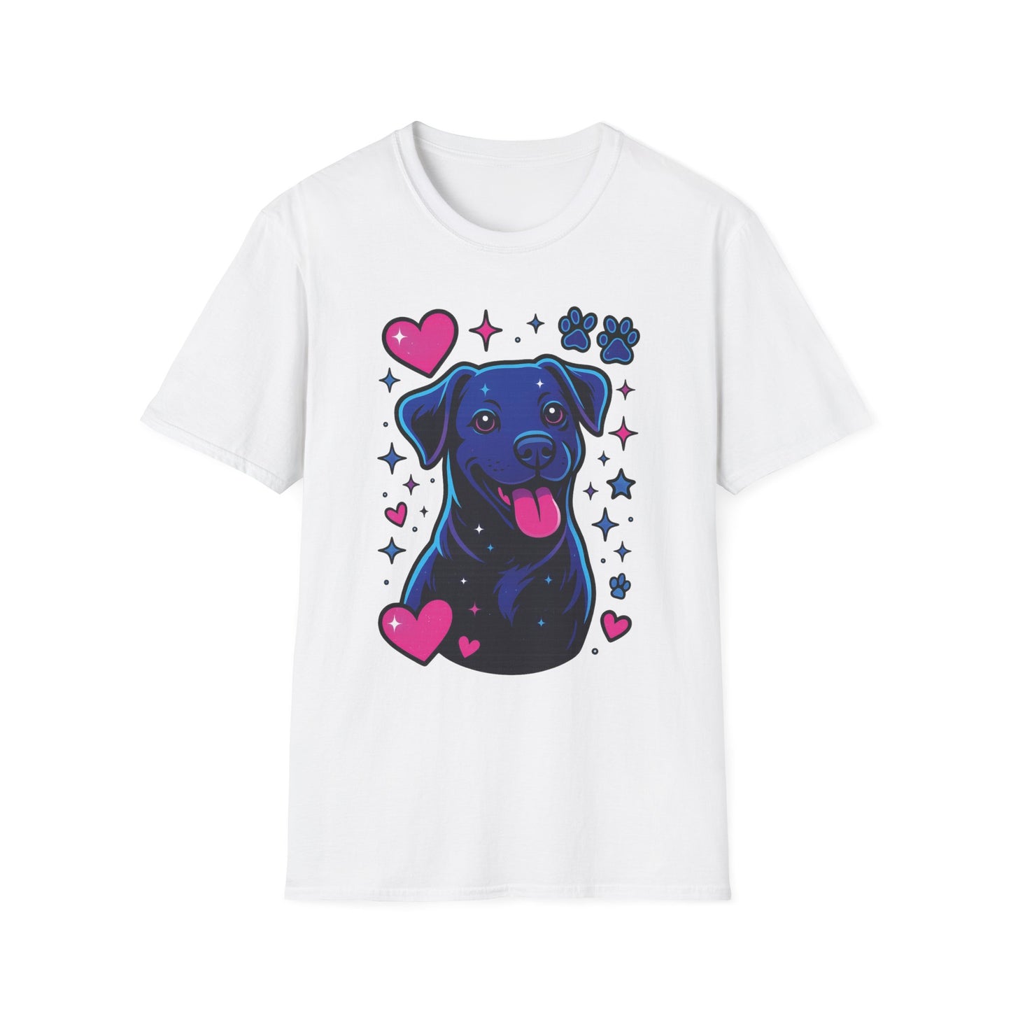 Neon Dog Graphic T-Shirt | Y2K Two-Sided Rescue Shirt with Front Dog Art + Back Logo | Adopted and Adored Apparel | Animal Adoption Awareness, Adult Unisex T-Shirt