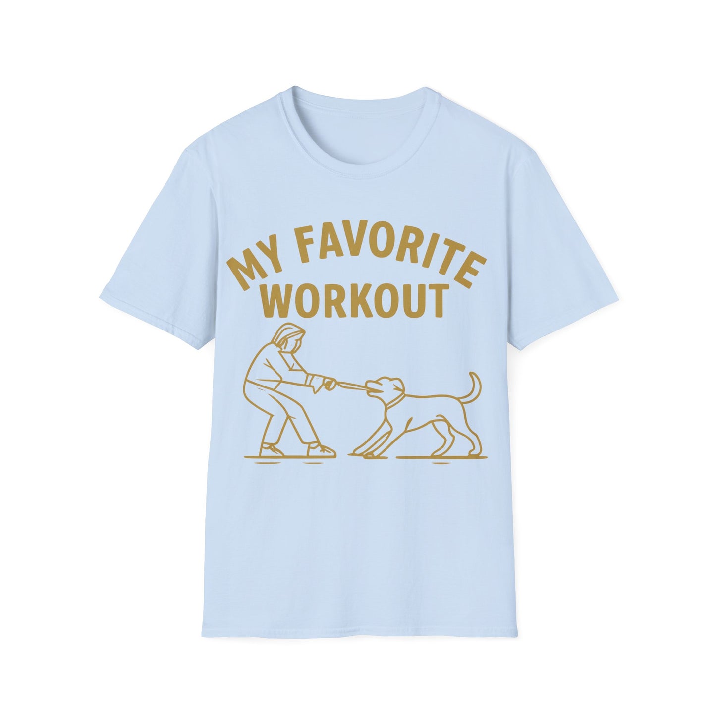 My Favorite Workout Tug-of-War Dog T-Shirt – Funny Dog Mom Tee – Gildan 64000 Unisex T-Shirt – Vintage Cream Print – Rescue Dog Lover Gift, Adult Unisex T-Shirt