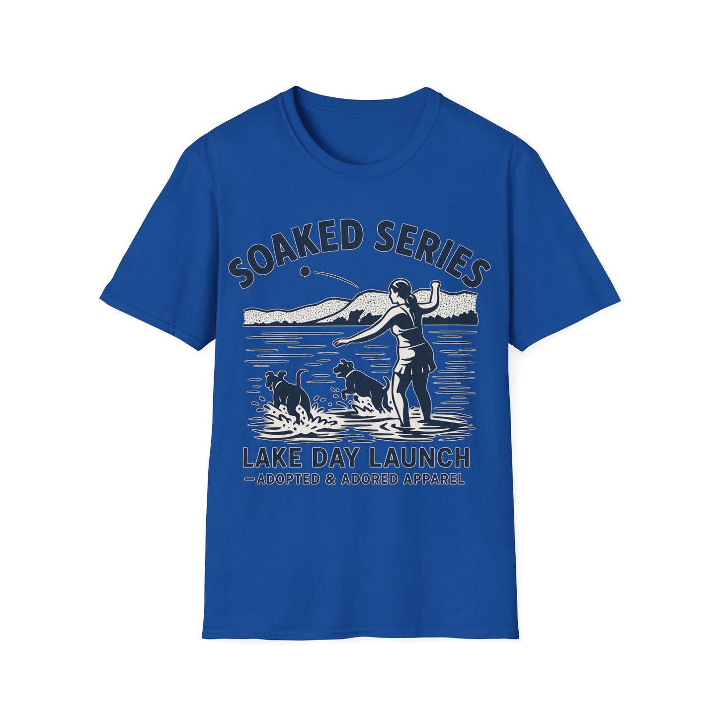 Soaked Series Lake Day Dog T-Shirt – Rescue Pitbulls at the Lake Graphic Tee – Adopted & Adored Apparel Unisex Summer T-Shirt, Adult Unisex T-Shirt