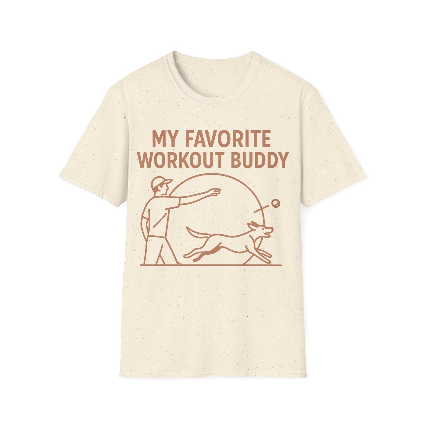 My Favorite Workout Buddy Dog T-Shirt – Funny Dog Owner Gift Tee – Fetch and Play Line Art Design – Vintage Soft Ink on Gildan 64000 Unisex T-Shirt, Adult Unisex T-Shirt