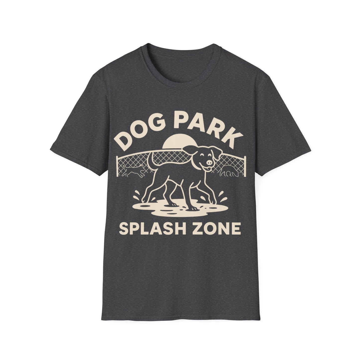 Dog Lover T-Shirt – Funny Dog Park Splash Zone T-Shirt with Wet Dog Puddle Design | Cream Ink Print, Adult Unisex T-Shirt