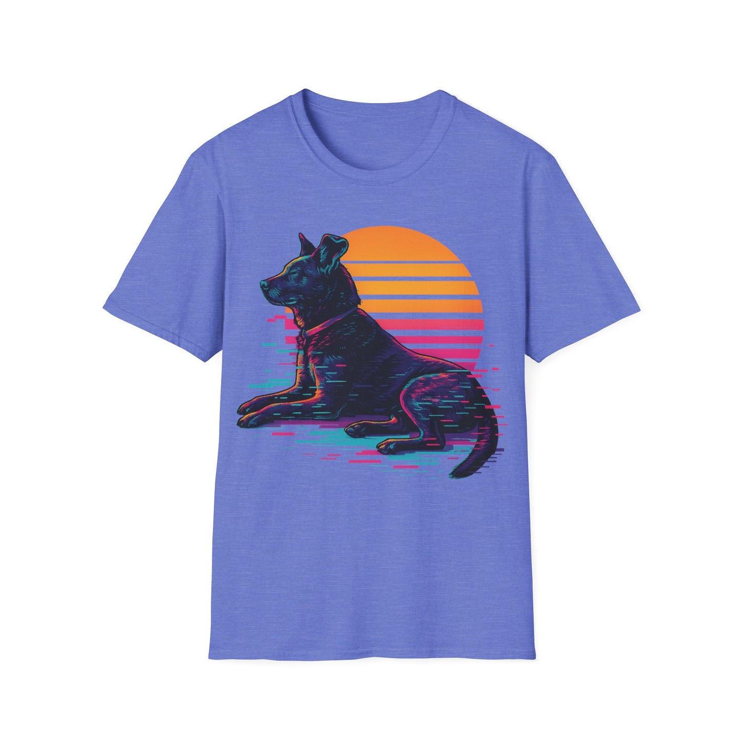 Glitch Art Rescue Dog Shirt | Retro Sunset Dog Graphic Tee for Teens & Animal Lovers | Bold Streetwear Style, Adult Unisex T-Shirt