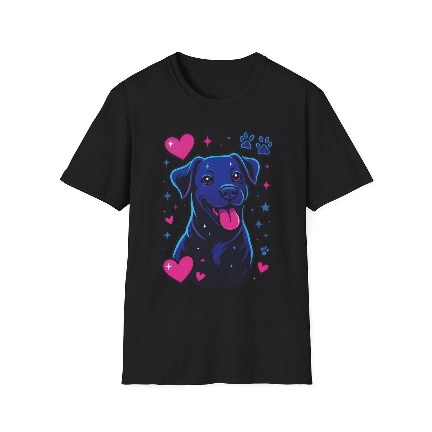 Neon Dog Graphic T-Shirt | Y2K Two-Sided Rescue Shirt with Front Dog Art + Back Logo | Adopted and Adored Apparel | Animal Adoption Awareness, Adult Unisex T-Shirt