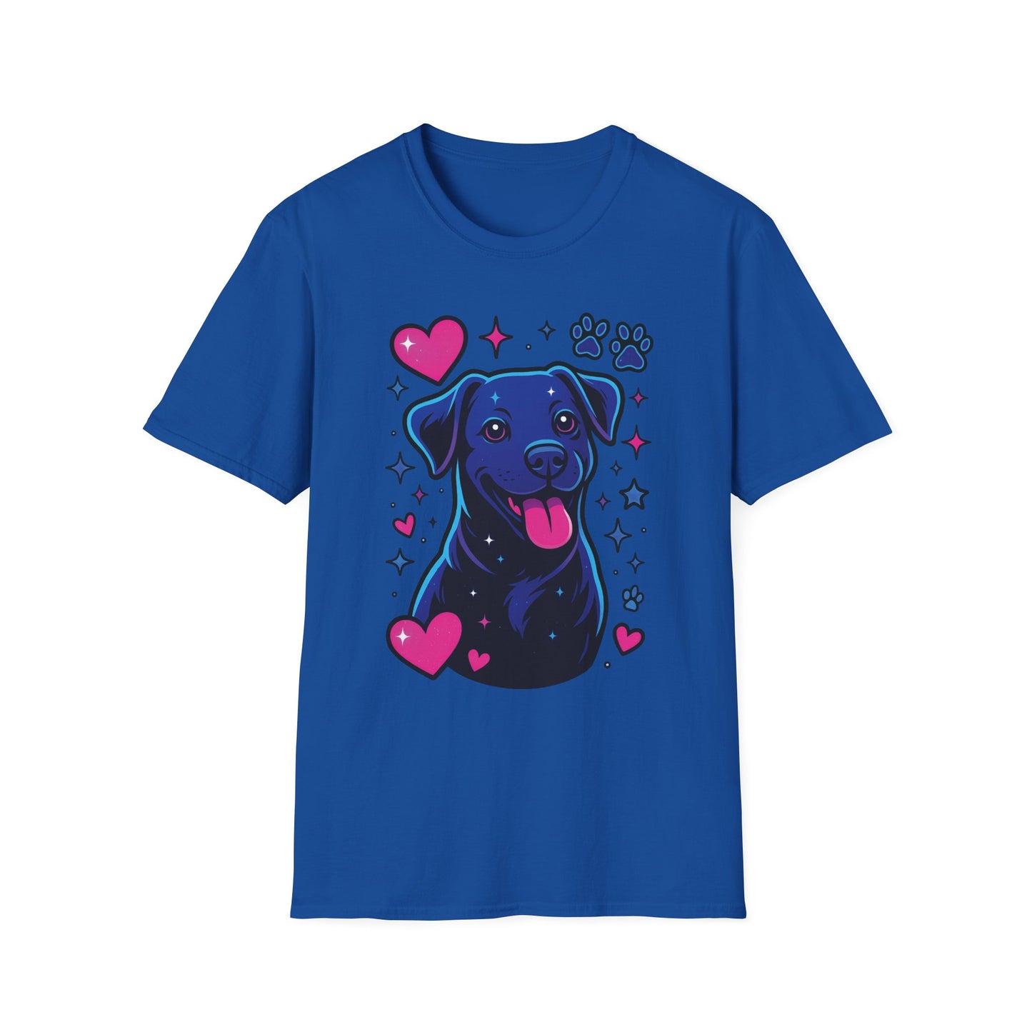 Neon Dog Graphic T-Shirt | Y2K Two-Sided Rescue Shirt with Front Dog Art + Back Logo | Adopted and Adored Apparel | Animal Adoption Awareness, Adult Unisex T-Shirt